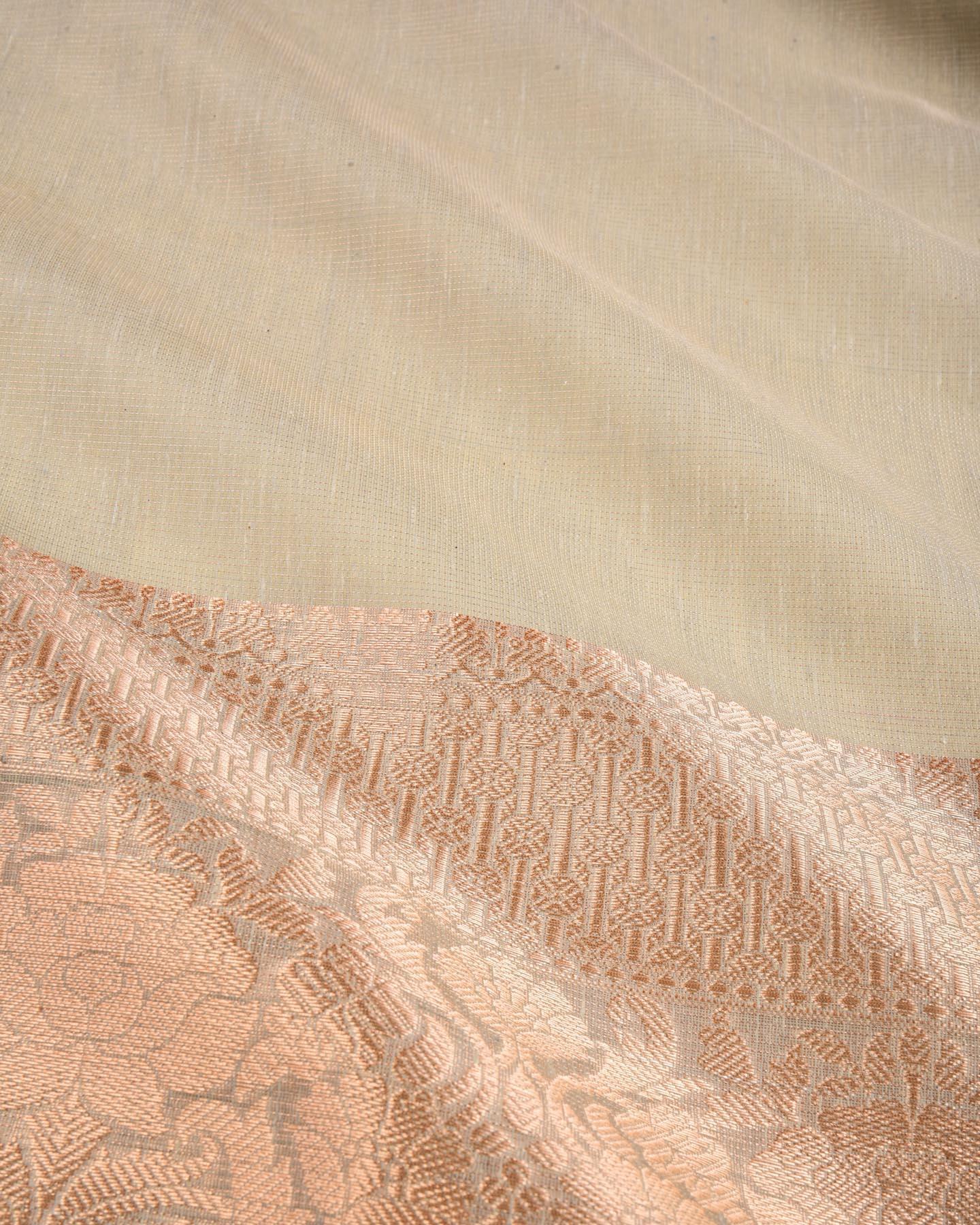 Metallic Gray Banarasi Zari Pin Stripes Brocade Woven Art Cotton Tissue Saree with Zari Border - By HolyWeaves, Benares
