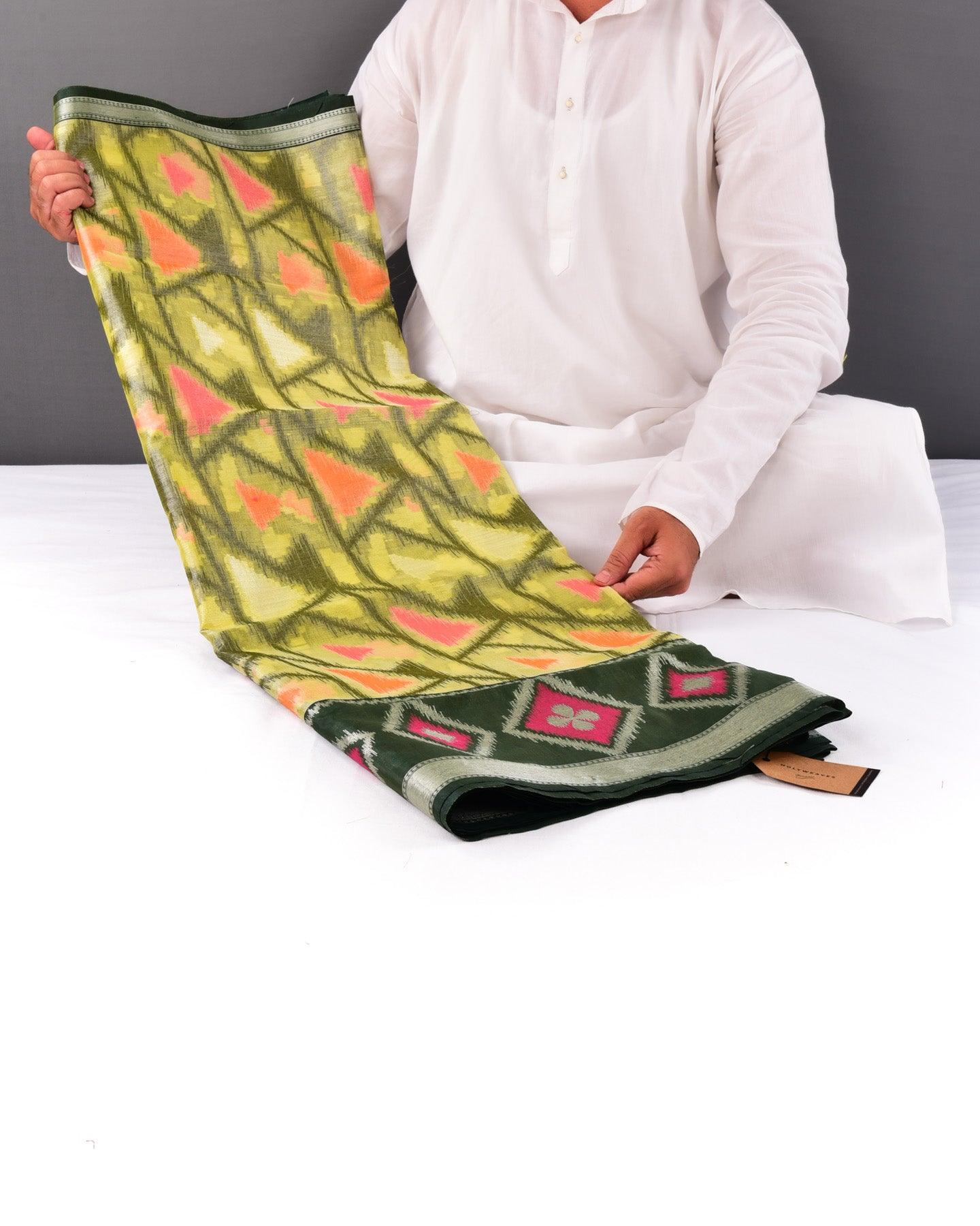 Metallic Green Banarasi Arrowhead Buta Cutwork Brocade Woven Poly Tissue Saree - By HolyWeaves, Benares