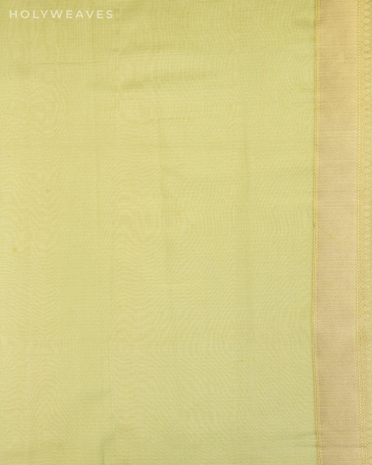 Metallic Green Banarasi Jaal Alfi Sona Rupa Cutwork Brocade Woven Kota Tissue Saree - By HolyWeaves, Benares