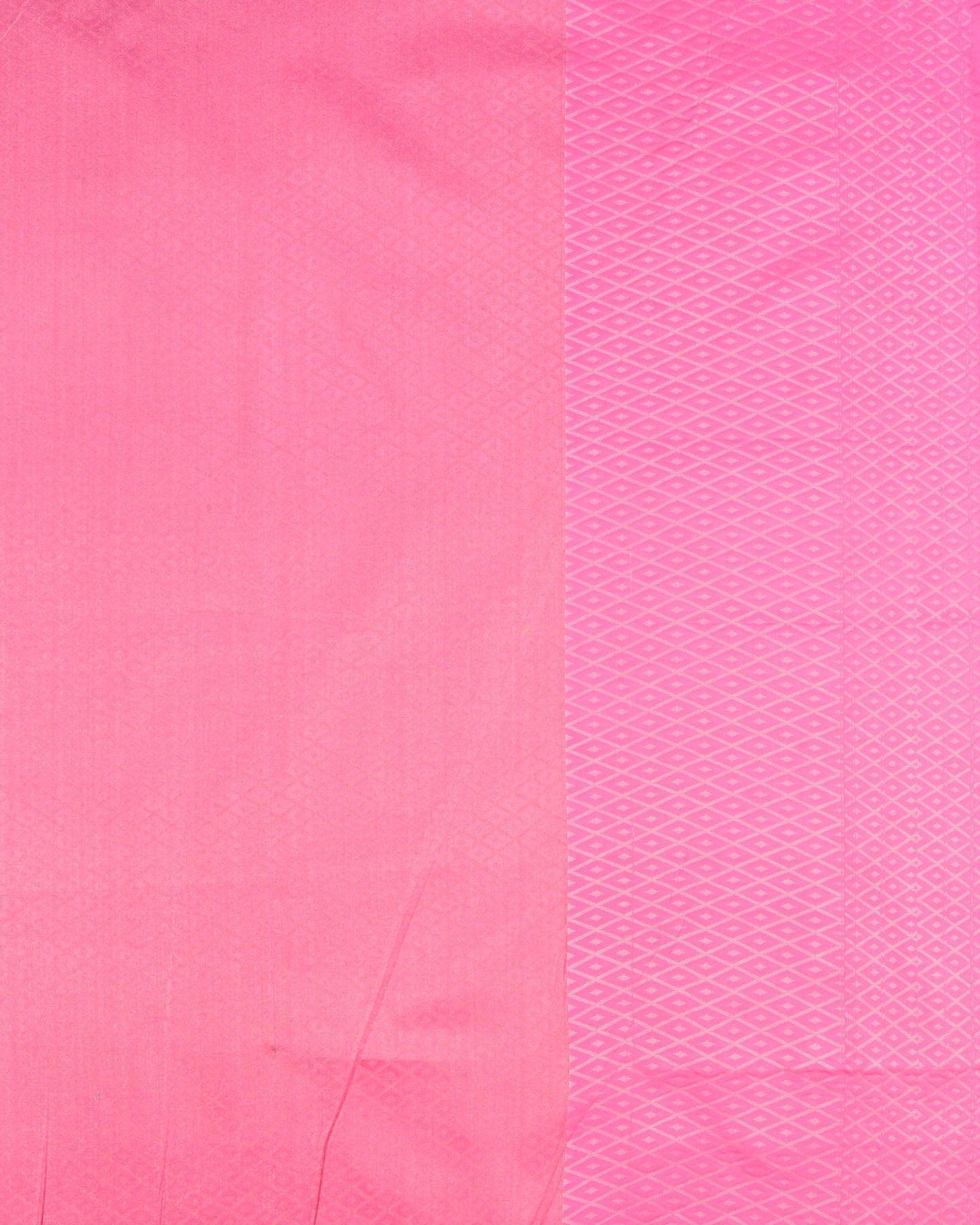 Metallic Green Banarasi Patola Buta Cutwork Brocade Woven Poly Tissue Saree with Contrast Pink Border Pallu - By HolyWeaves, Benares