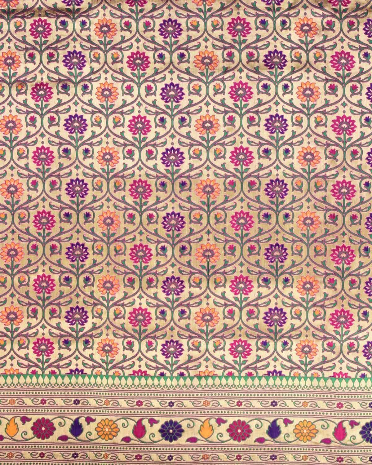 Metallic Magenta Banarasi Floral Jaal Sona Zari Brocade Handwoven Katan Silk Saree - By HolyWeaves, Benares
