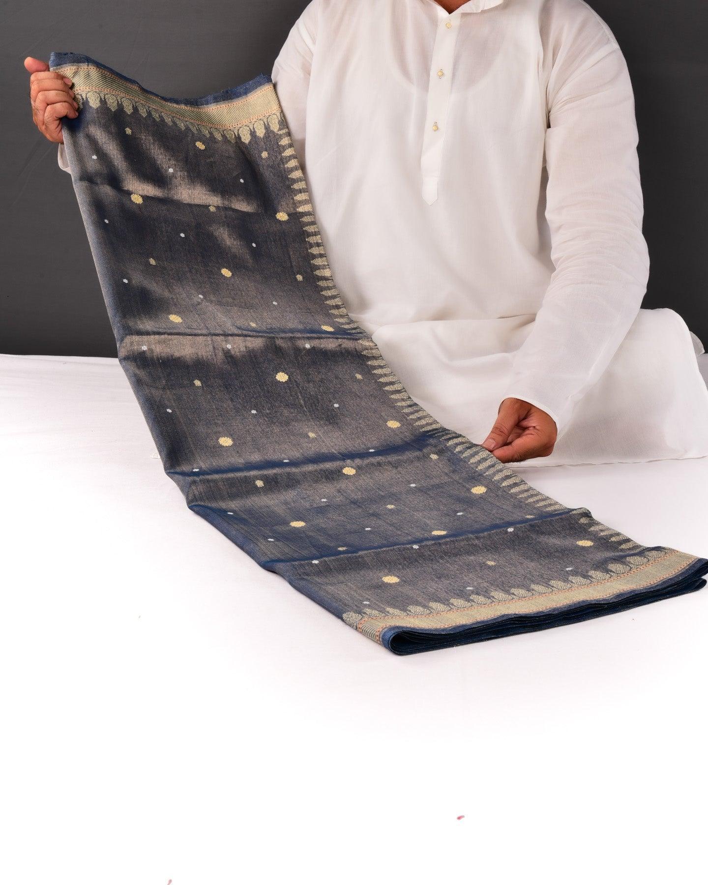 Metallic Navy Blue Banarasi Zari & Resham Buti Zari & Resham Buti Kadhuan Brocade Handwoven Cotton Tissue Saree - By HolyWeaves, Benares