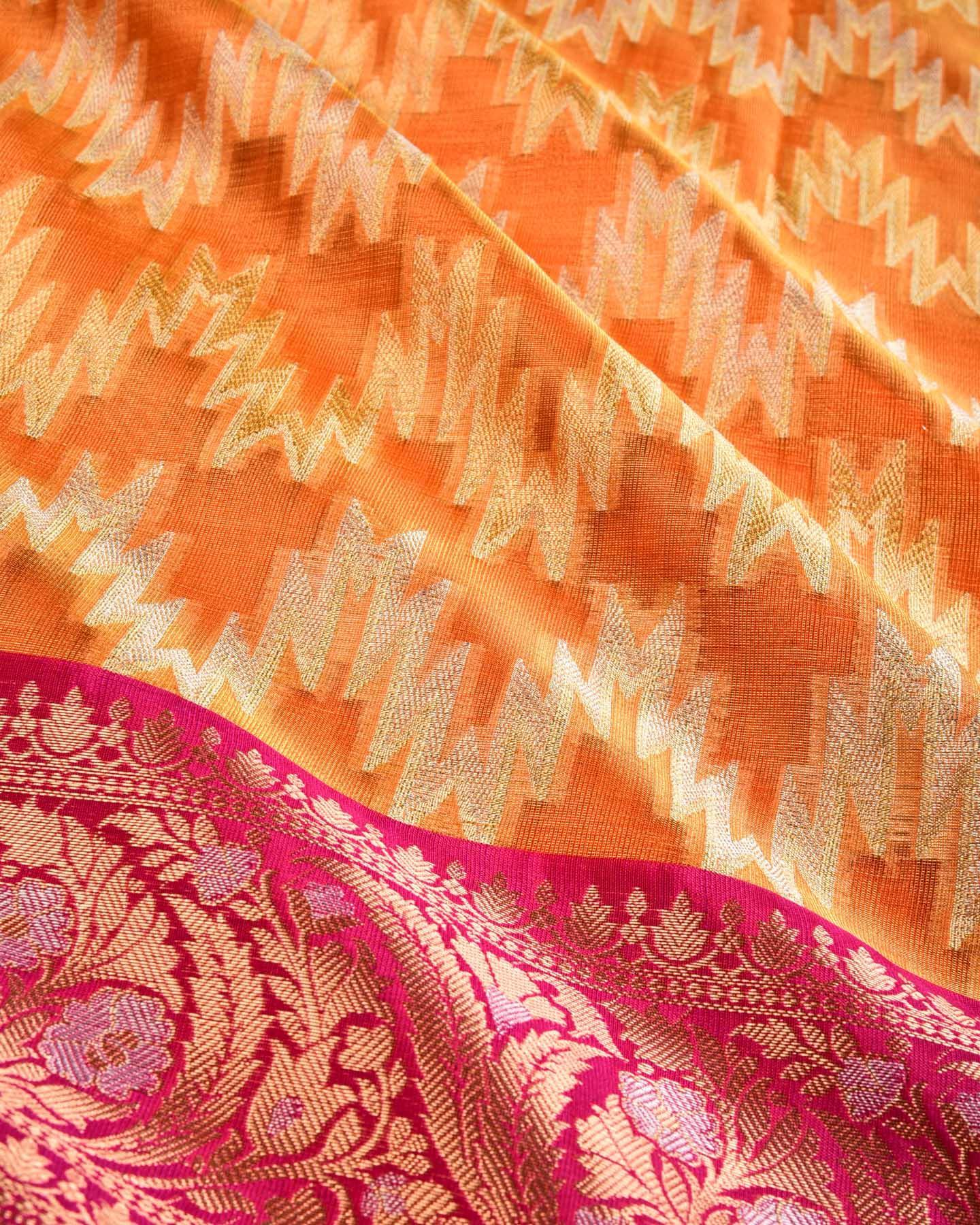 Metallic Orange Banarasi Geometric Alfi Sona Rupa Cutwork Brocade Woven Cotton Silk Saree - By HolyWeaves, Benares