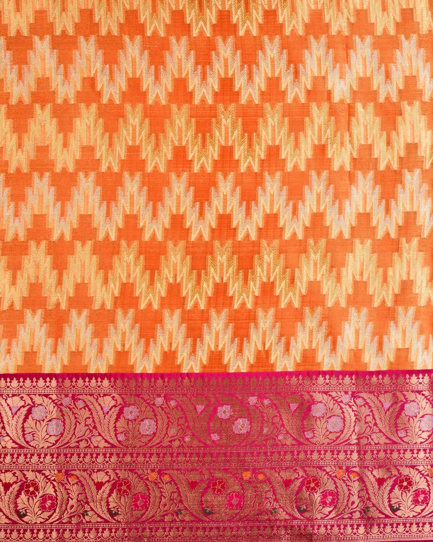 Metallic Orange Banarasi Geometric Alfi Sona Rupa Cutwork Brocade Woven Cotton Silk Saree - By HolyWeaves, Benares
