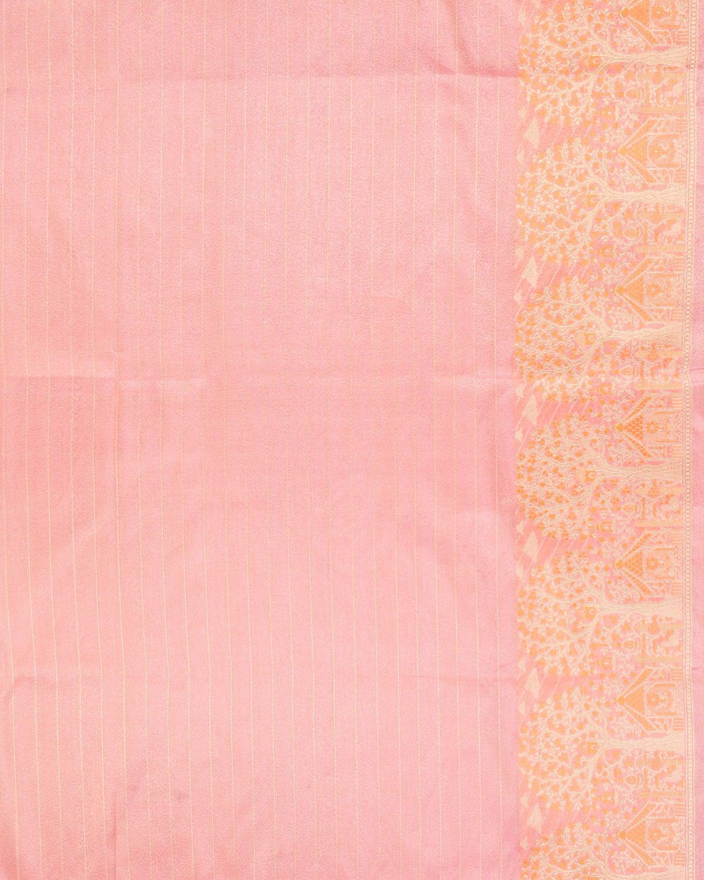 Metallic Peach Banarasi Alfi Meena Buta Kadhuan Brocade Handwoven Katan Tissue Saree - By HolyWeaves, Benares