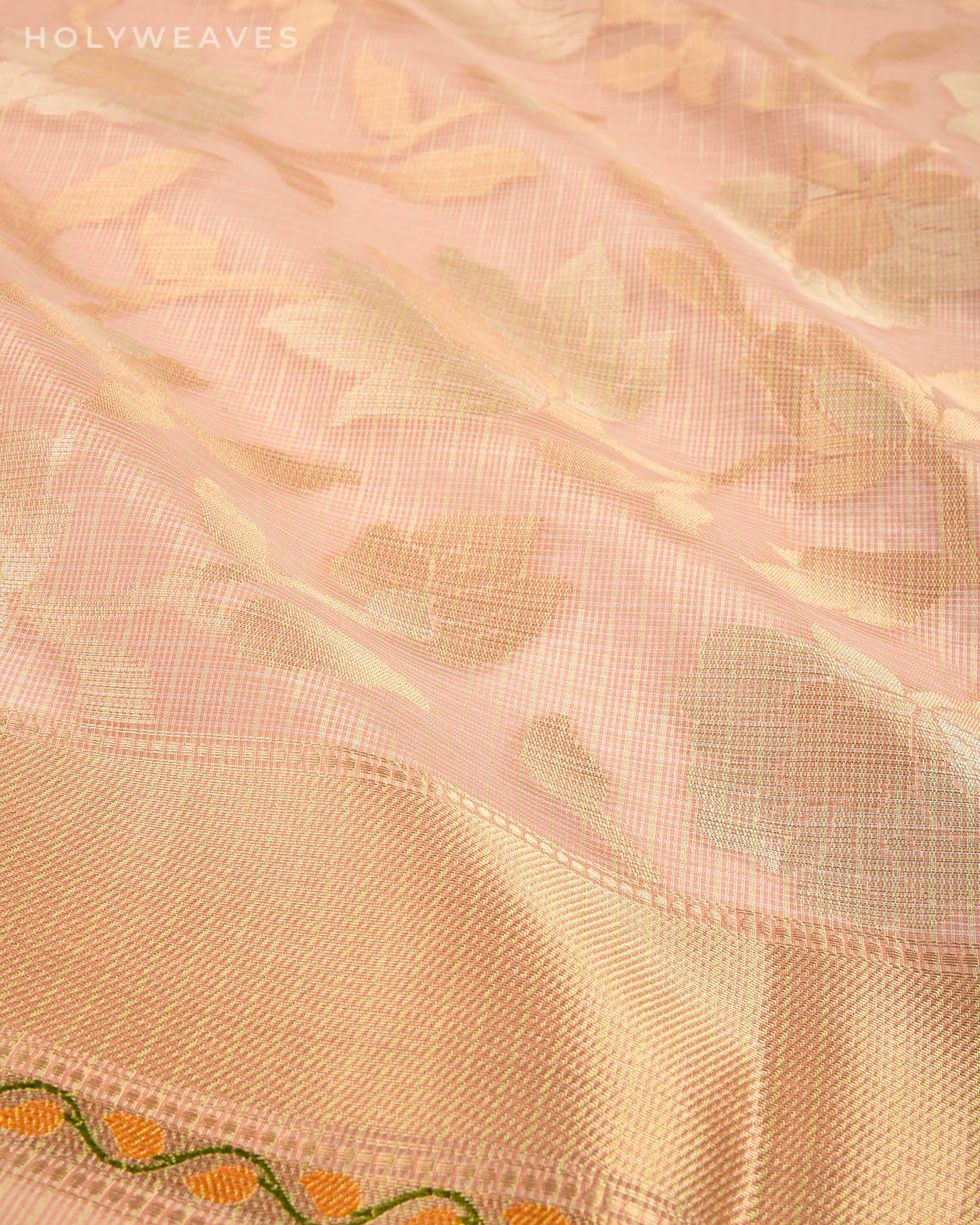 Metallic Peach Banarasi Jaal Alfi Sona Rupa Cutwork Brocade Woven Kota Tissue Saree - By HolyWeaves, Benares