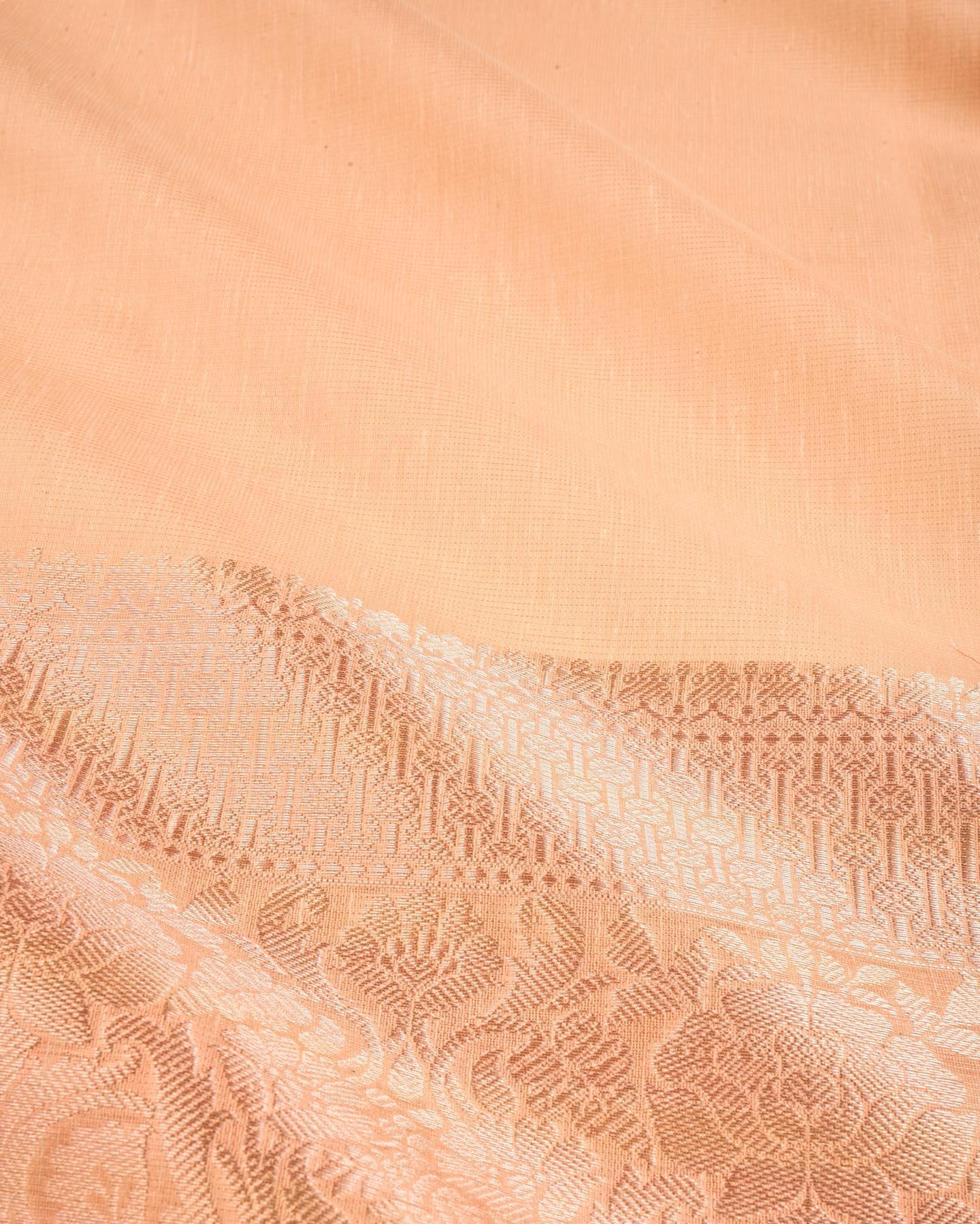 Metallic Peach Banarasi Zari Pin Stripes Brocade Woven Art Cotton Tissue Saree with Zari Border - By HolyWeaves, Benares