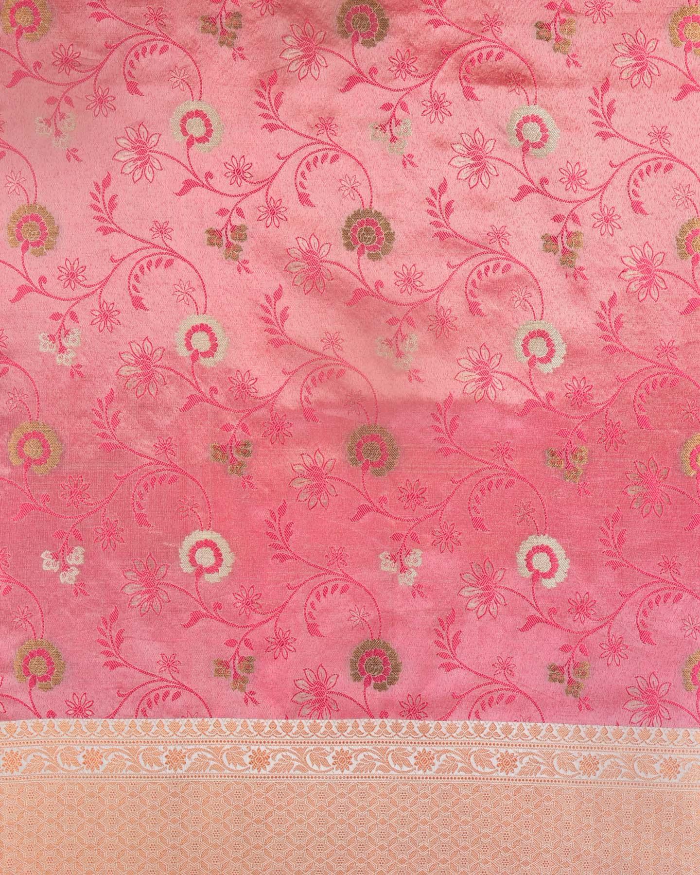 Metallic Pink Banarasi Jaal Tanchoi Brocade Woven Art Silk Tissue Saree - By HolyWeaves, Benares
