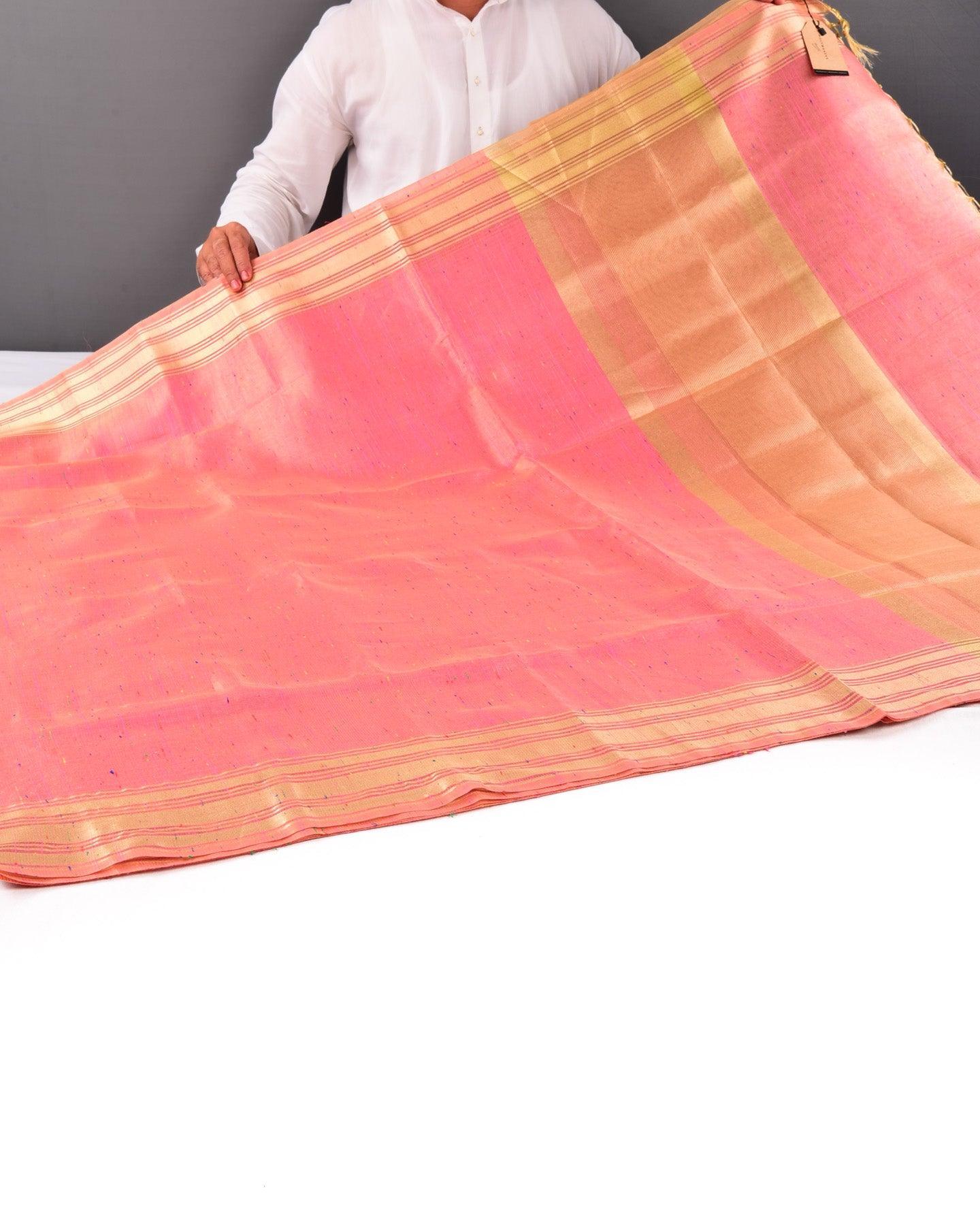 Metallic Pink Banarasi Sprinkled Colors Brocade Woven Blended Cotton Tissue Saree - By HolyWeaves, Benares