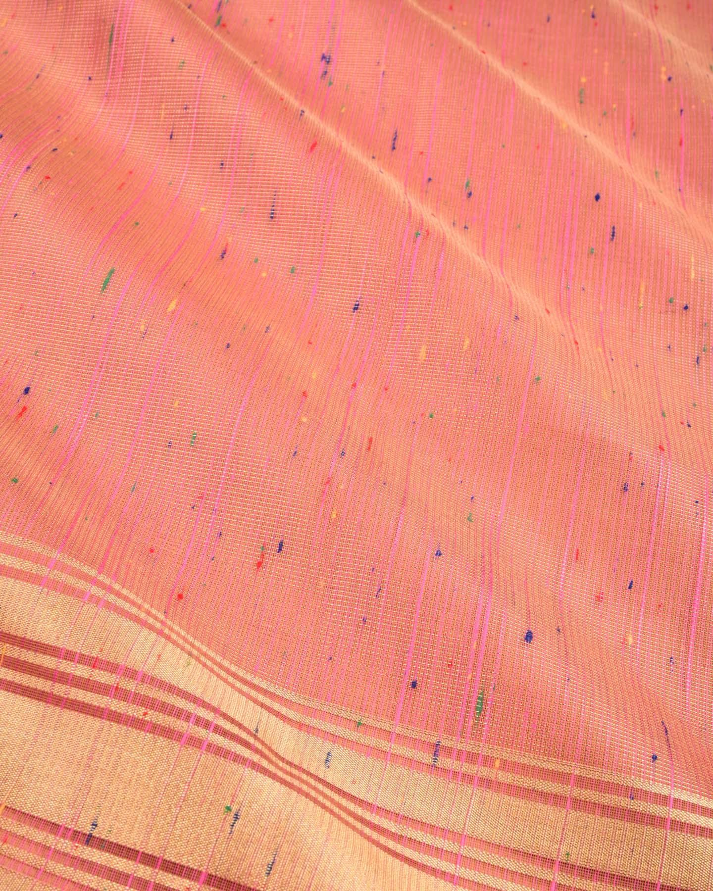 Metallic Pink Banarasi Sprinkled Colors Brocade Woven Blended Cotton Tissue Saree - By HolyWeaves, Benares