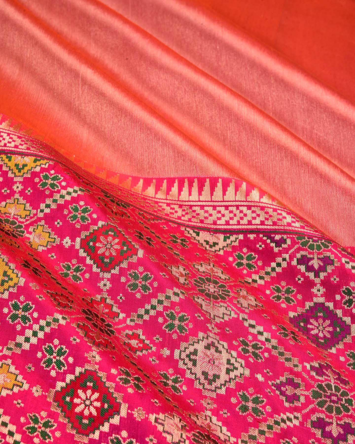 Metallic Red Banarasi Patola Cutwork Brocade Handwoven Katan Tissue Saree - By HolyWeaves, Benares