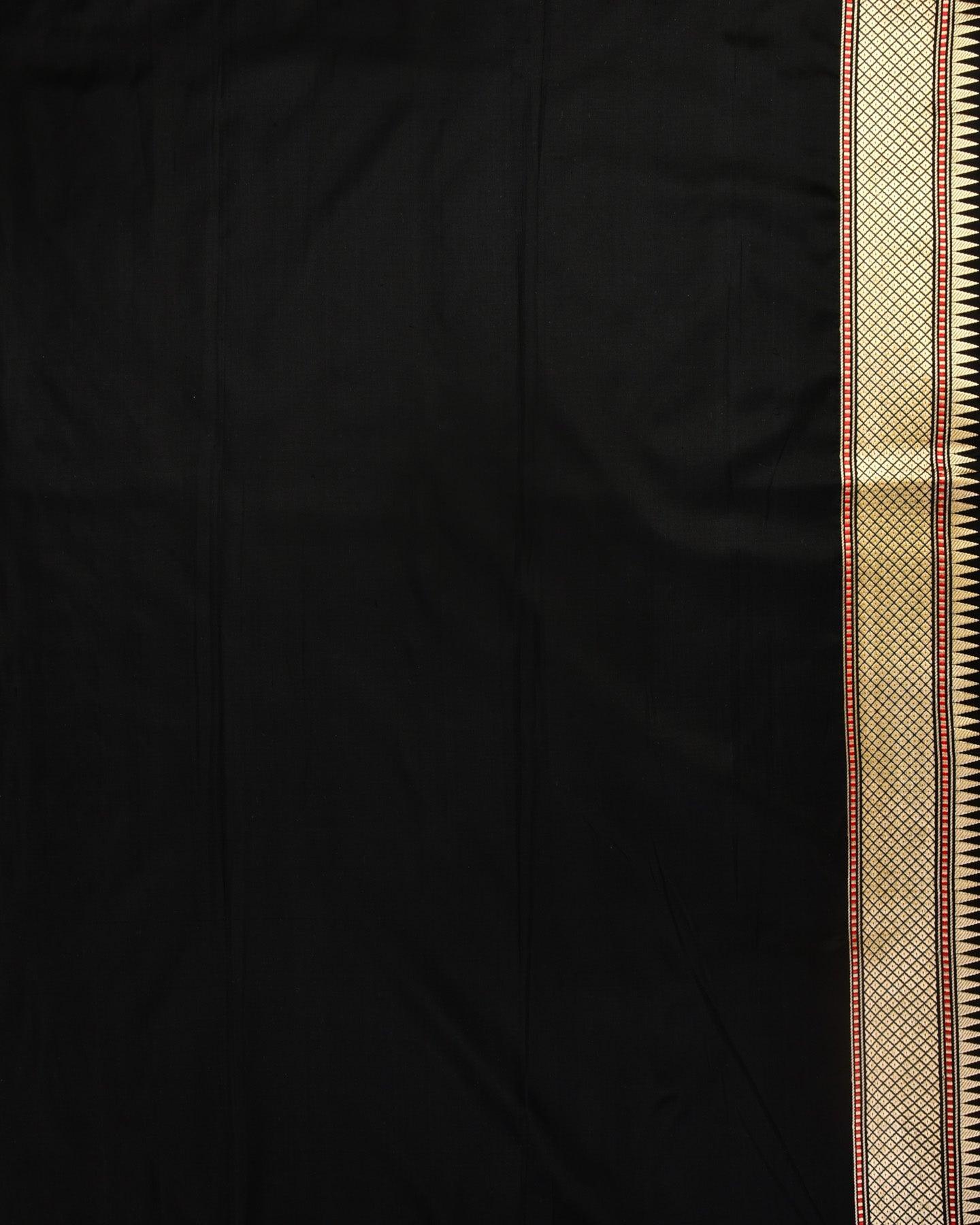 Metallic Red Banarasi Sona-Rupa Buti Kadhuan Brocade Handwoven Katan Tissue Saree with Black Tehra-Meena Brocade Borders - By HolyWeaves, Benares