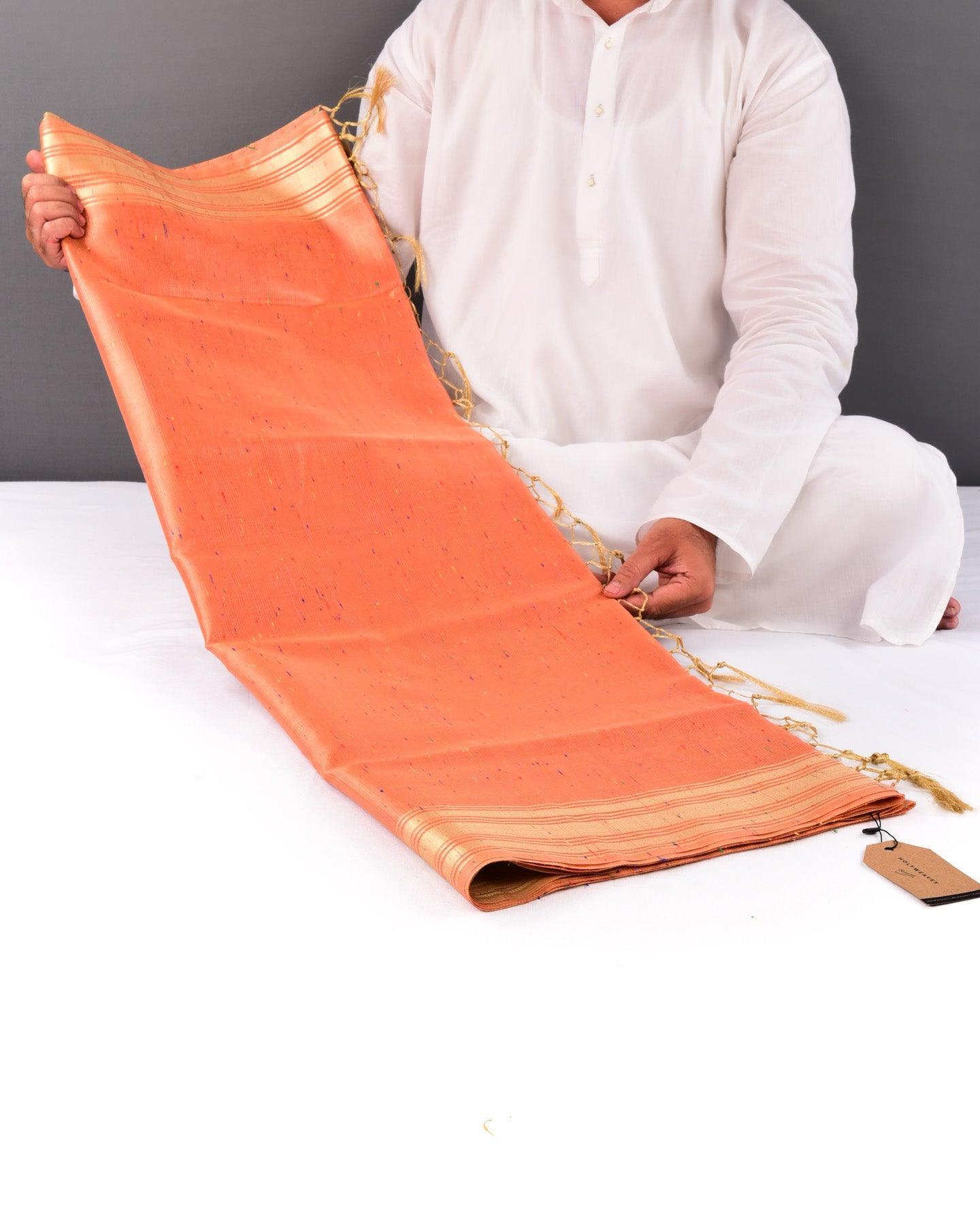 Metallic Red Banarasi Sprinkled Colors Brocade Woven Blended Cotton Tissue Saree - By HolyWeaves, Benares