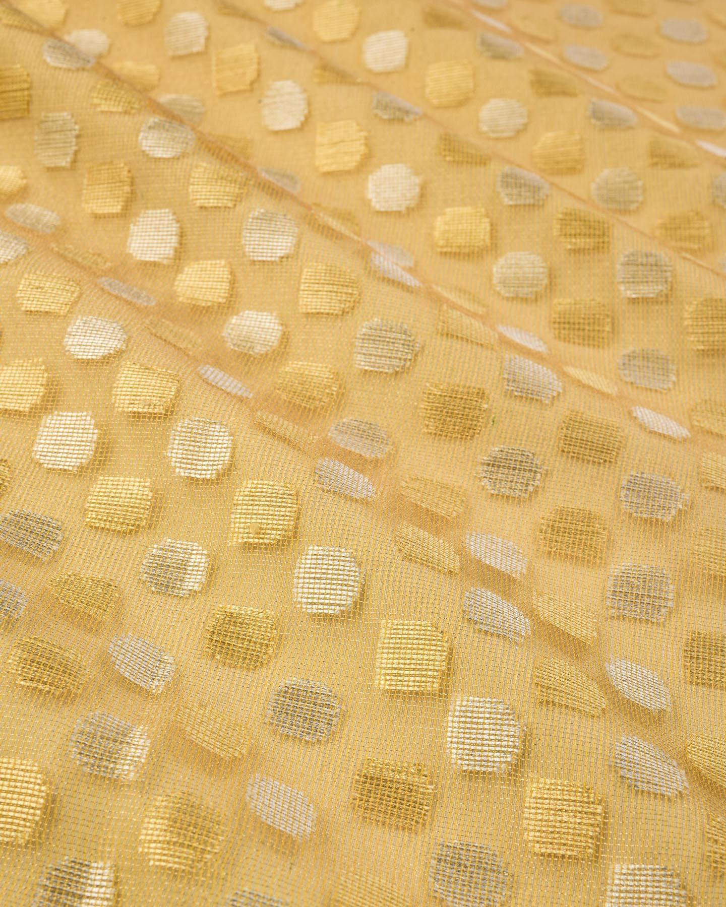 Metallic Yellow Banarasi Asharfi Buti Alfi Gold & Silver Zari Cutwork Brocade Woven Net Dupatta with Multi-color Tassels - By HolyWeaves, Benares