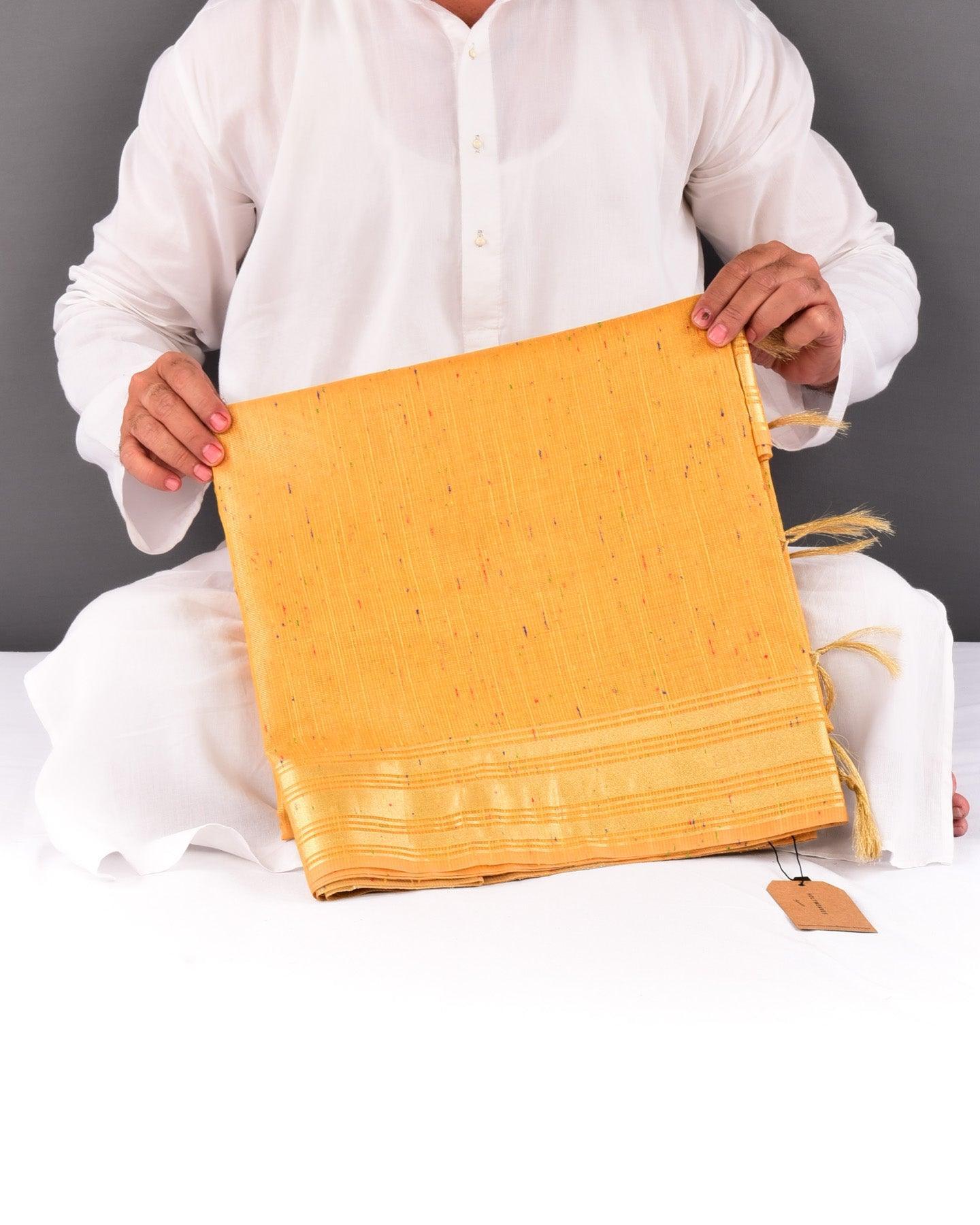 Metallic Yellow Banarasi Sprinkled Colors Brocade Woven Blended Cotton Tissue Saree - By HolyWeaves, Benares