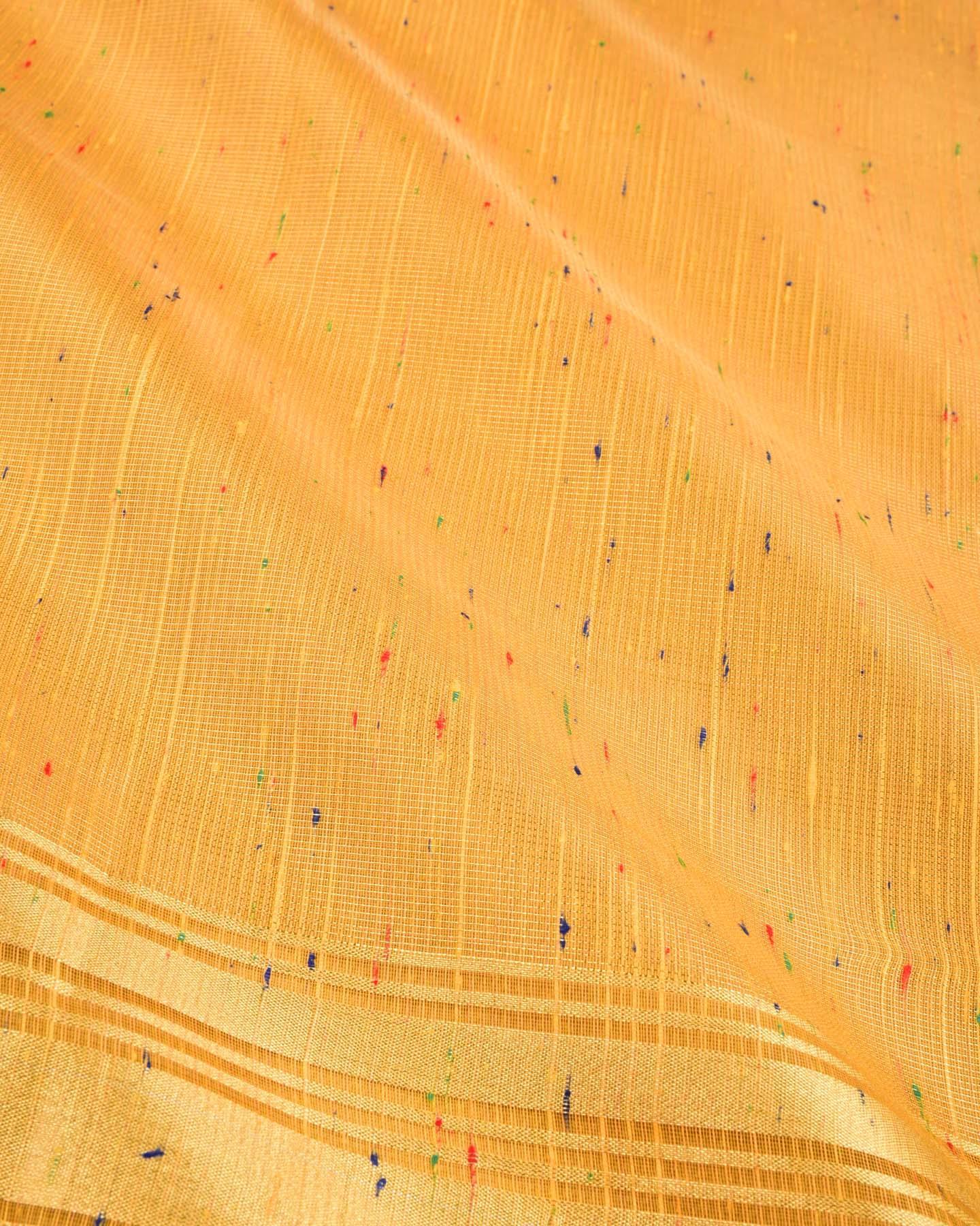 Metallic Yellow Banarasi Sprinkled Colors Brocade Woven Blended Cotton Tissue Saree - By HolyWeaves, Benares