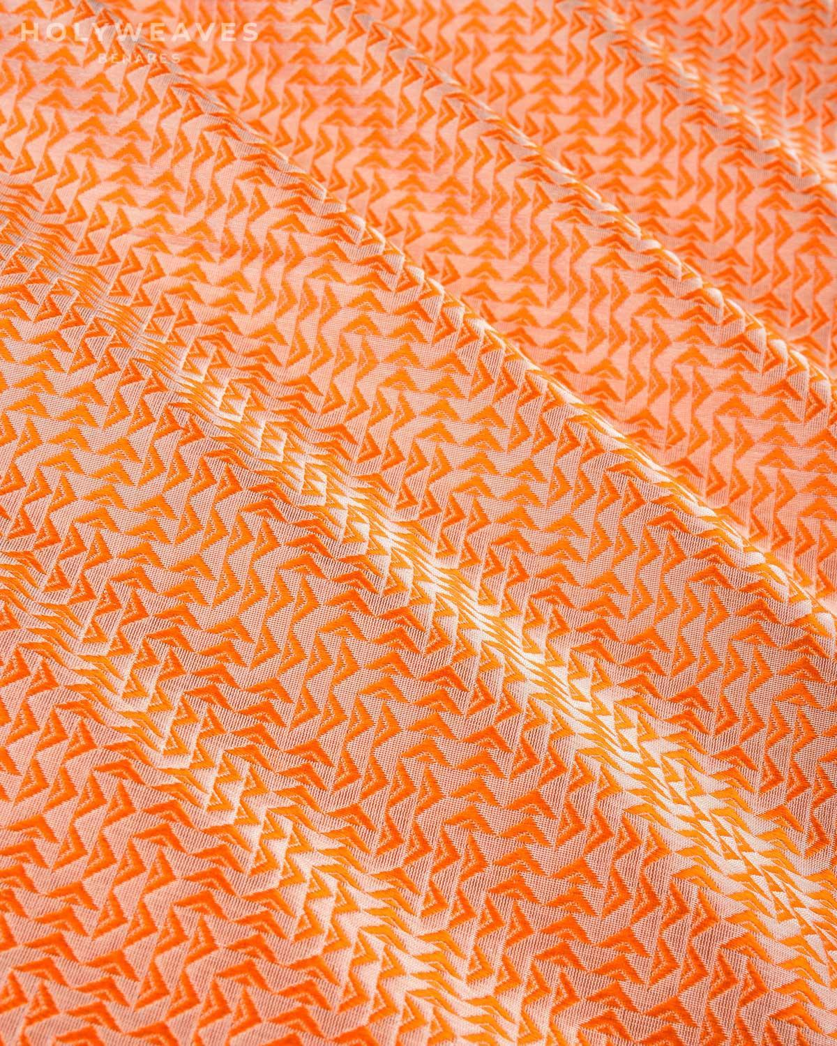 Metalllic Orange Banarasi Arrowhead Tanchoi Handwoven Katan Tissue Fabric - By HolyWeaves, Benares