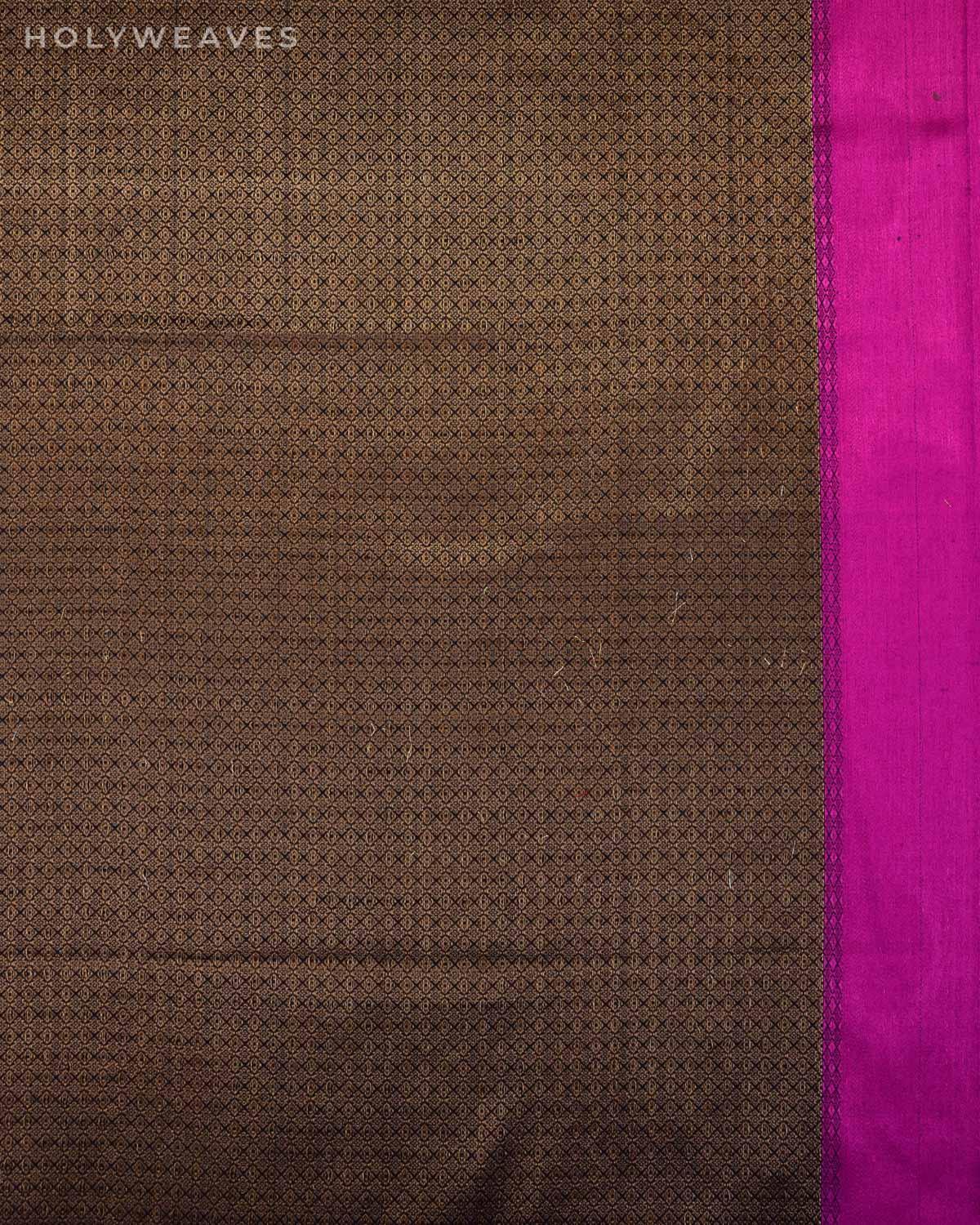 Midnight Blue Banarasi Temple Border Cutwork Brocade Woven Cotton Silk Saree - By HolyWeaves, Benares