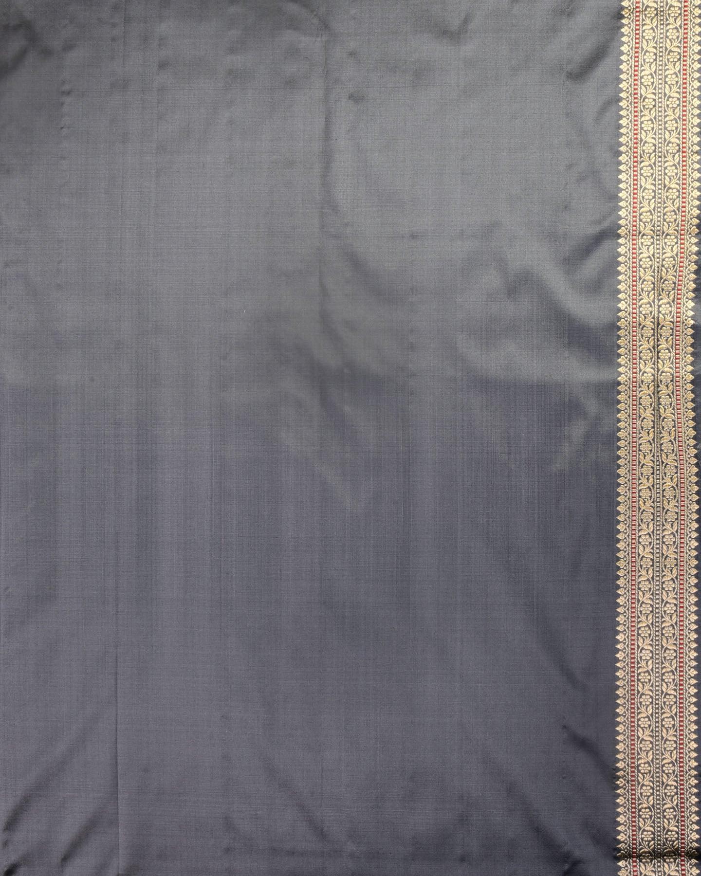 Midnight Gray Banarasi Gold & Silver Zari Alfi Meena Duet Buti Kadhuan Brocade Handwoven Katan Silk Saree with Meenekari Koniya Buta - By HolyWeaves, Benares