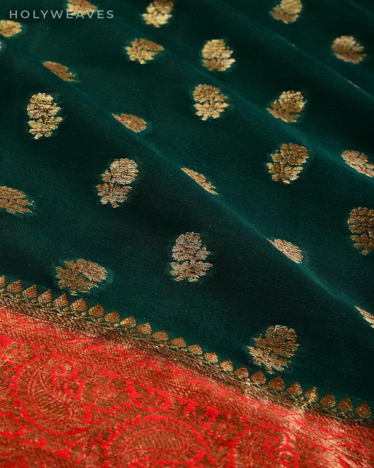 Midnight Green Banarasi Antique Zari Cutwork Brocade Woven Khaddi Georgette Saree - By HolyWeaves, Benares