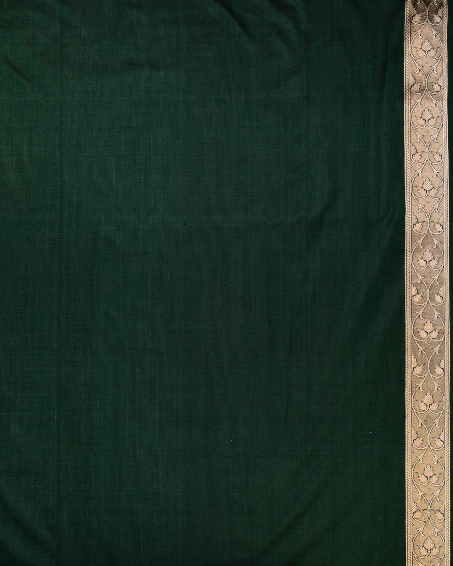 Midnight Green Banarasi Gold Zari Jangla Buti Cutwork Brocade Handwoven Katan Silk Saree - By HolyWeaves, Benares