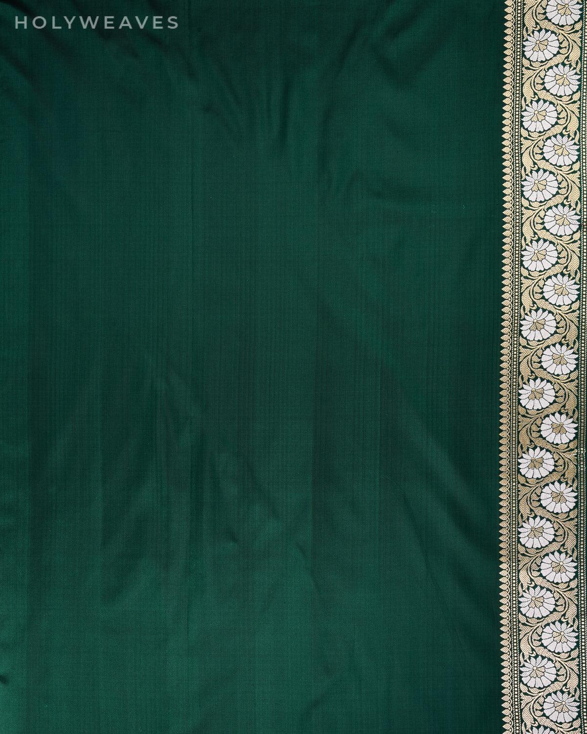 Midnight Green Banarasi Leheriya Alfi Sona Rupa Kadhuan Brocade Handwoven Katan Silk Saree - By HolyWeaves, Benares