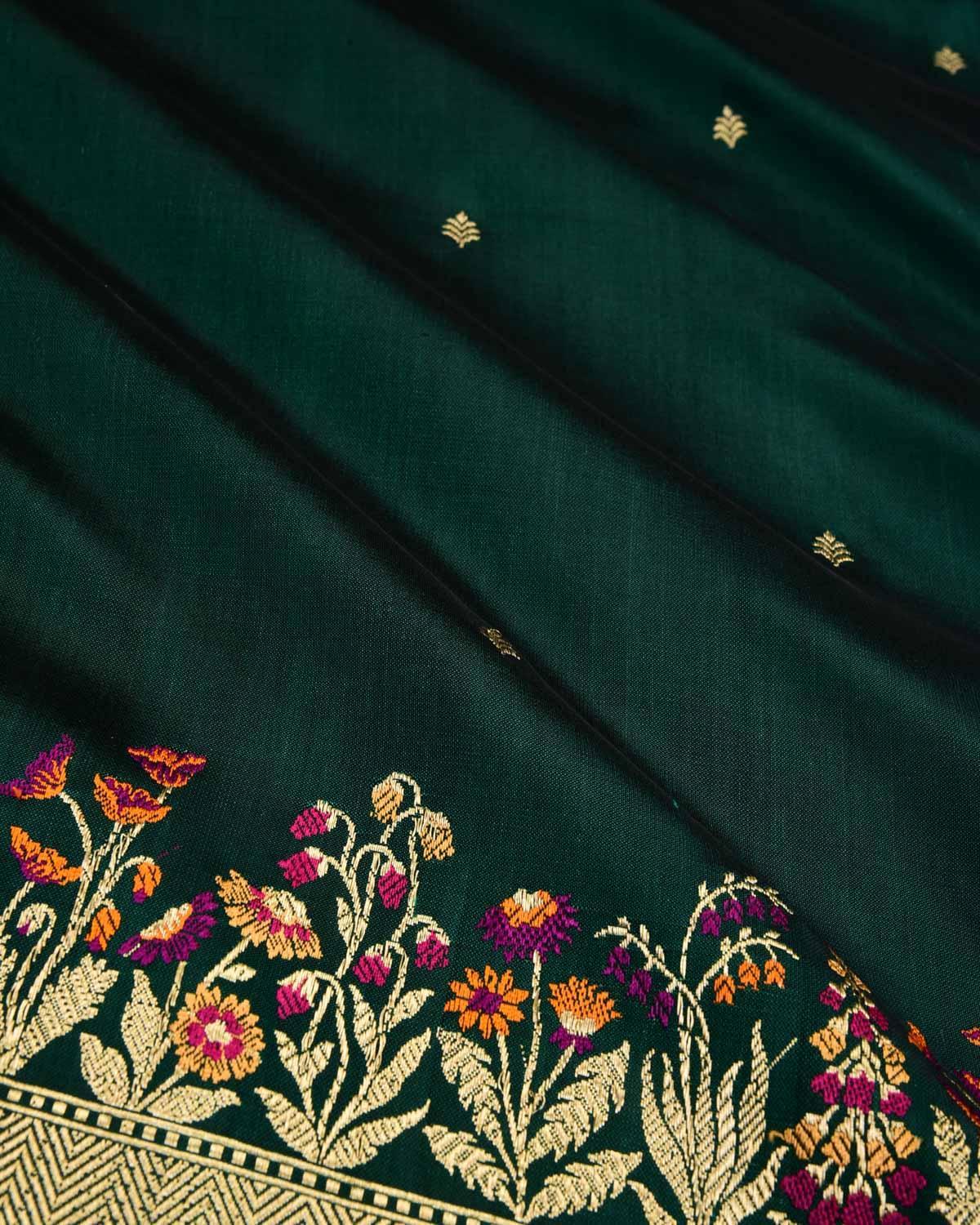 Midnight Green Banarasi Meenekari Bel Kadhuan Brocade Handwoven Katan Silk Saree - By HolyWeaves, Benares
