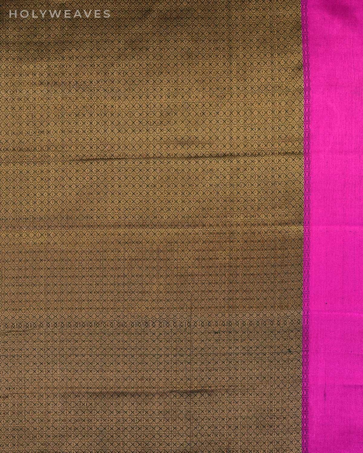 Midnight Green Banarasi Temple Border Cutwork Brocade Woven Cotton Silk Saree - By HolyWeaves, Benares
