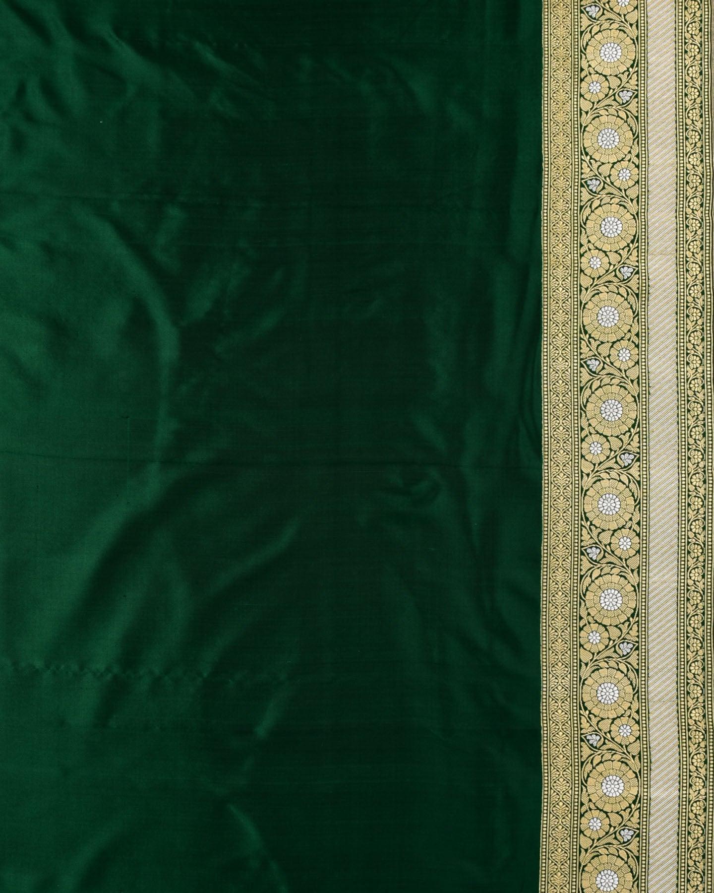 Midnight Green Banarasi Traditional Jangla Buti Alfi Sona Rupa Kadhuan Brocade Handwoven Katan Silk Saree - By HolyWeaves, Benares