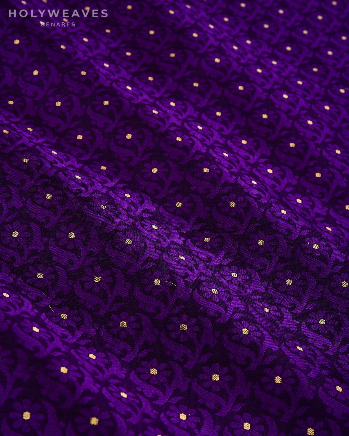Midnight Purple Banarasi Resham Buti with Gold Zari Accents Tanchoi Brocade Handwoven Katan Silk Fabric - By HolyWeaves, Benares