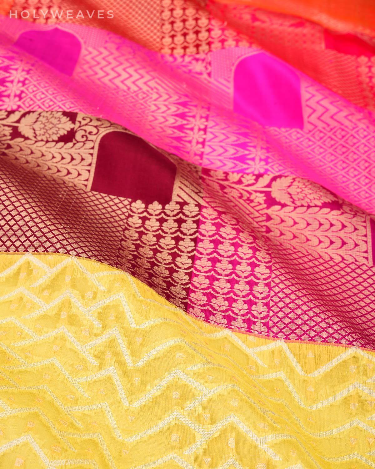 Multi-color Banarasi 2-Part Weave Cutwork Brocade Handwoven Katan Silk Saree - By HolyWeaves, Benares
