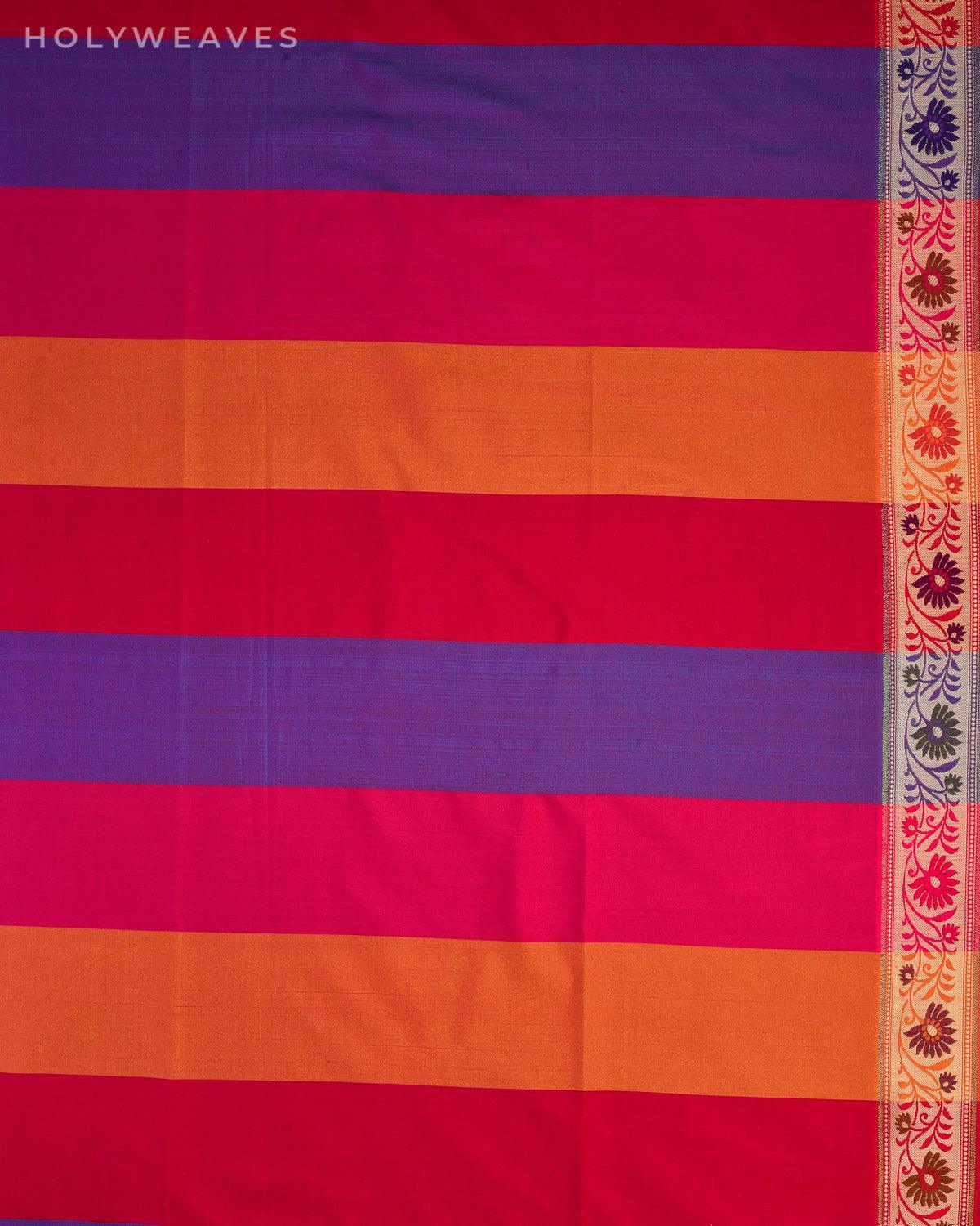 Multi-color Banarasi Color Block Cutwork Brocade Woven Art Silk Saree - By HolyWeaves, Benares