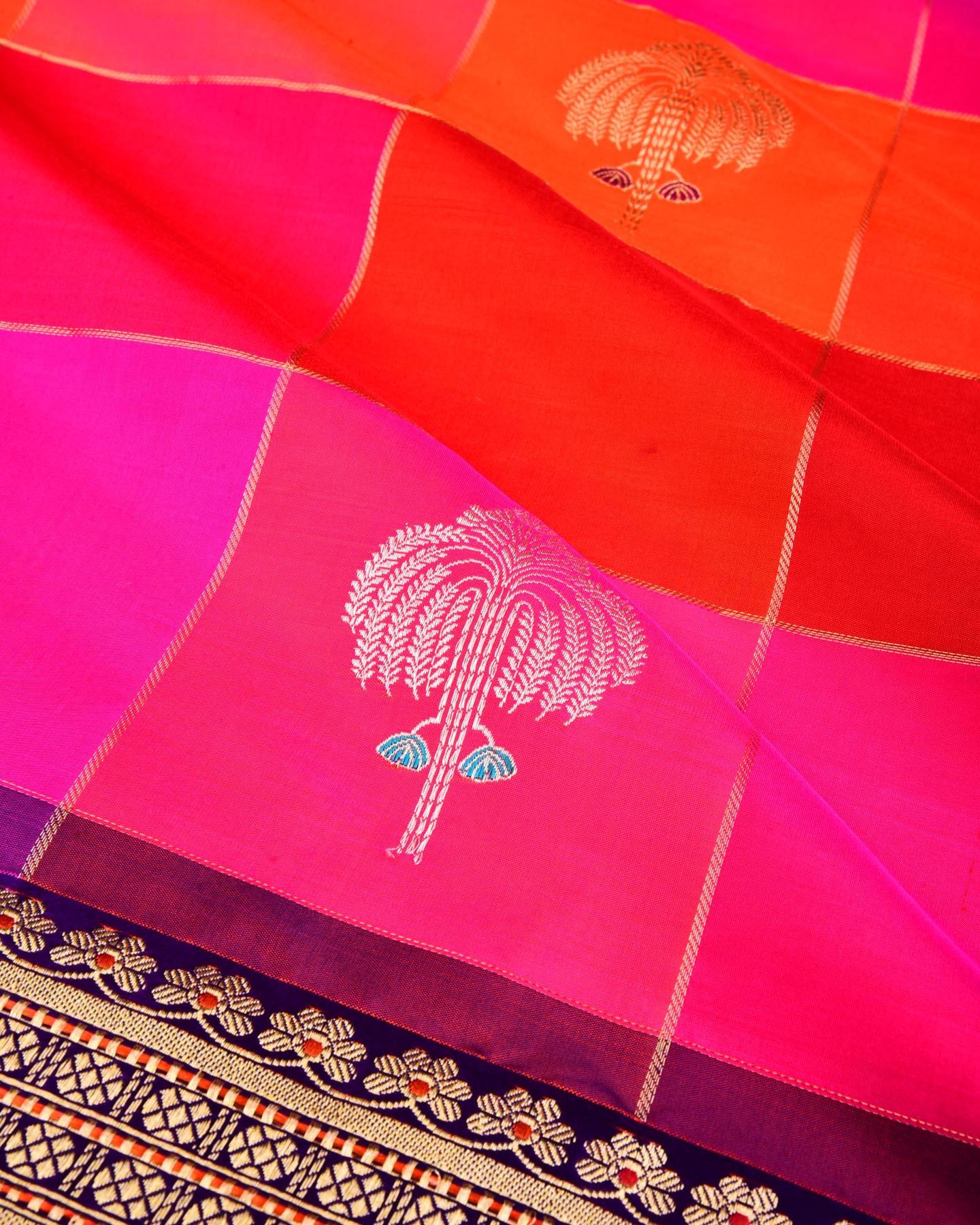 Multi-color Banarasi Color Block Kadhuan Brocade Handwoven Katan Silk Saree - By HolyWeaves, Benares