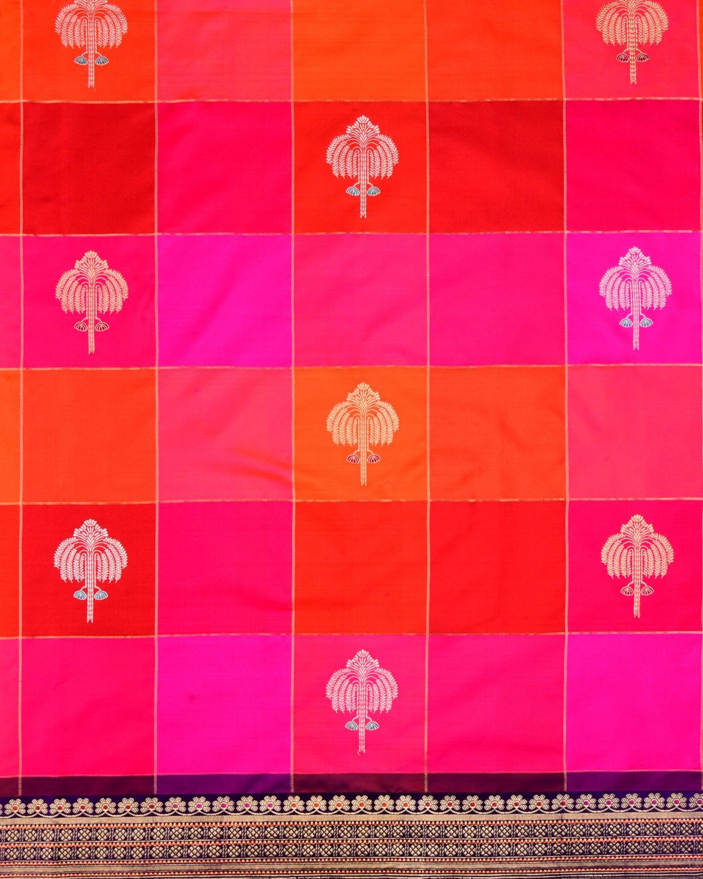 Multi-color Banarasi Color Block Kadhuan Brocade Handwoven Katan Silk Saree - By HolyWeaves, Benares