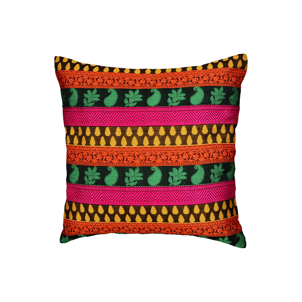 Multi-color Banarasi Jacquard Poly Silk Cushion Cover 16
