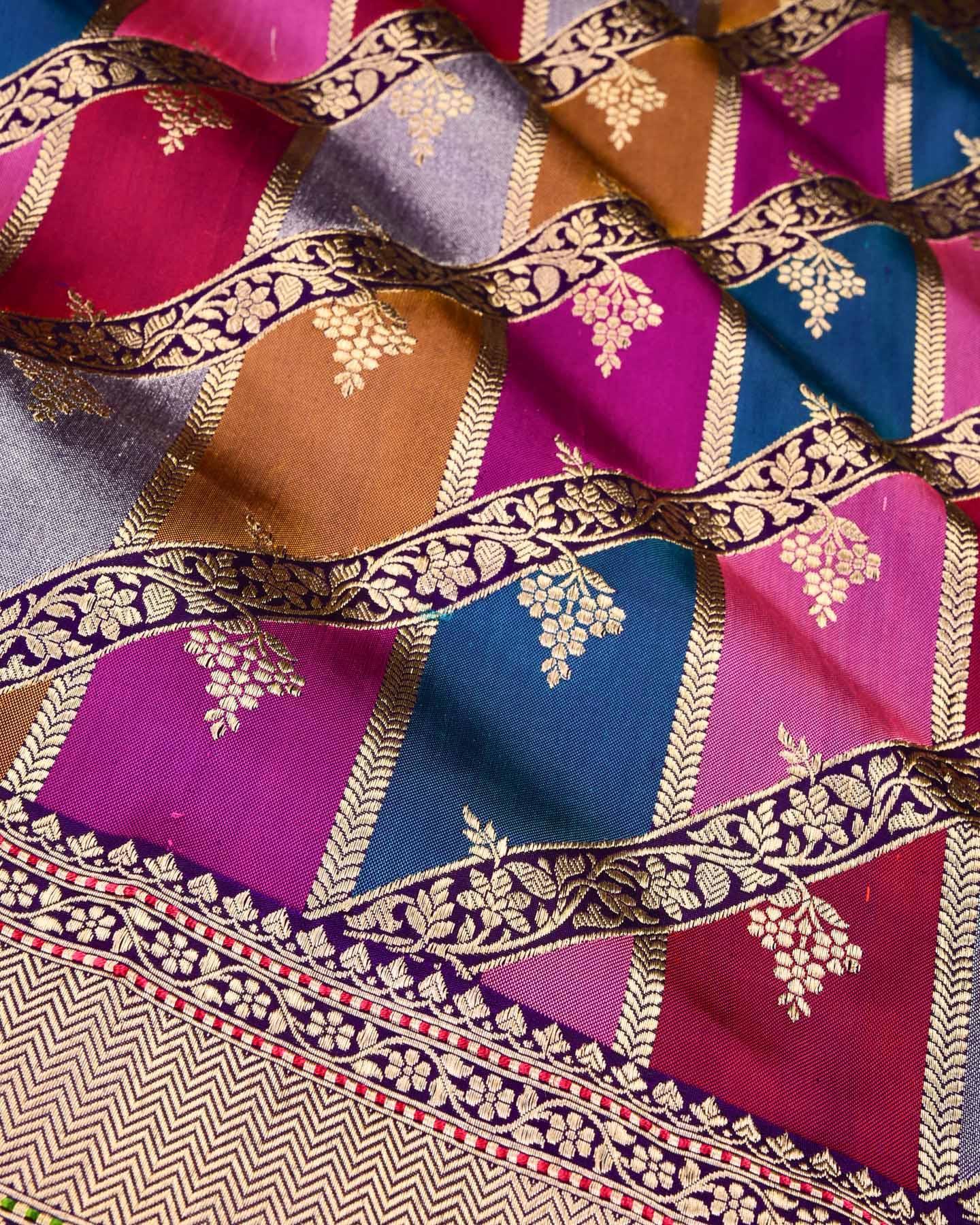 Multi-color Banarasi Leheriya Kadhuan Rangkaat Handwoven Katan Silk Saree - By HolyWeaves, Benares