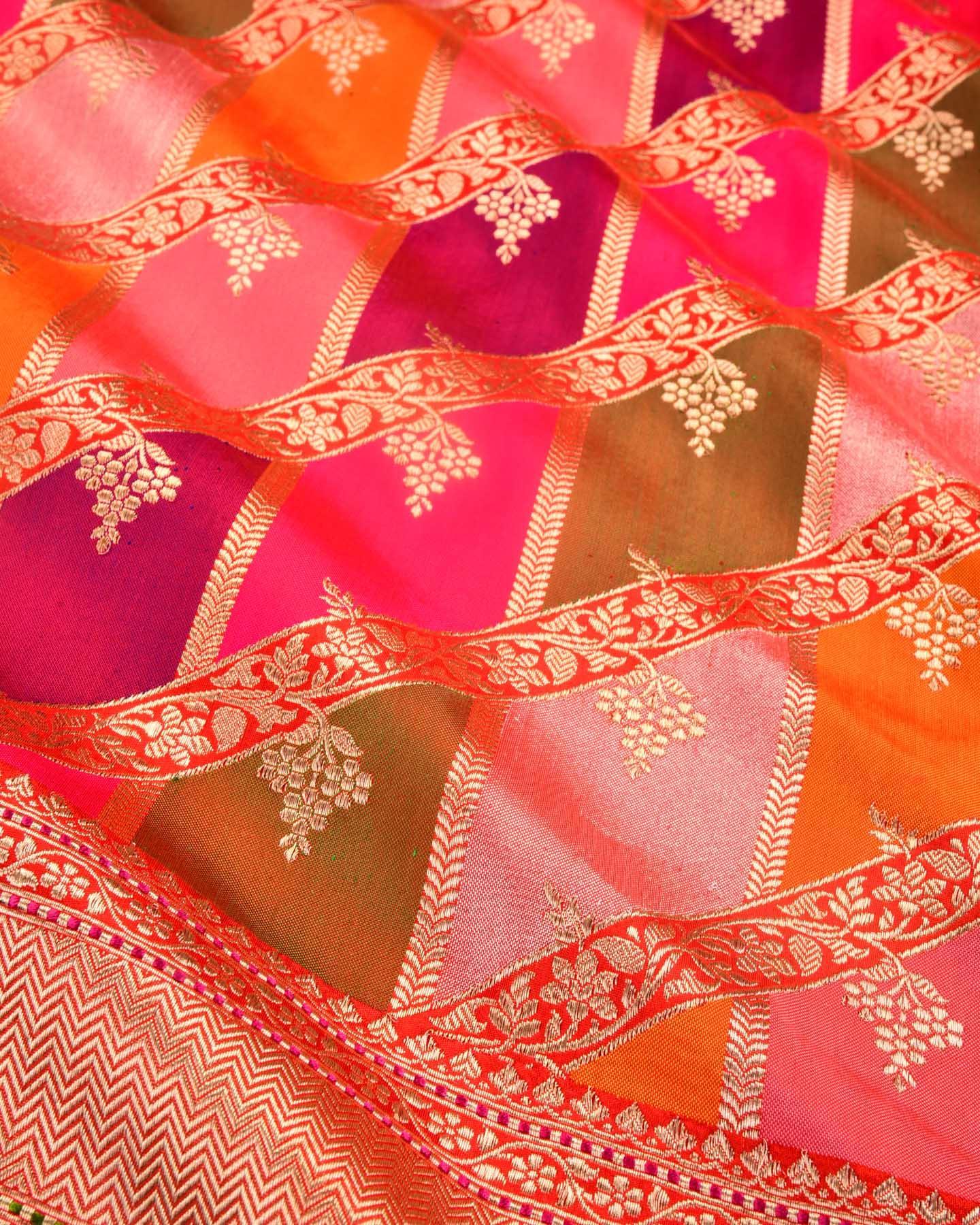 Multi-color Banarasi Leheriya Rangkaat Handwoven Bridal Katan Silk Saree - By HolyWeaves, Benares
