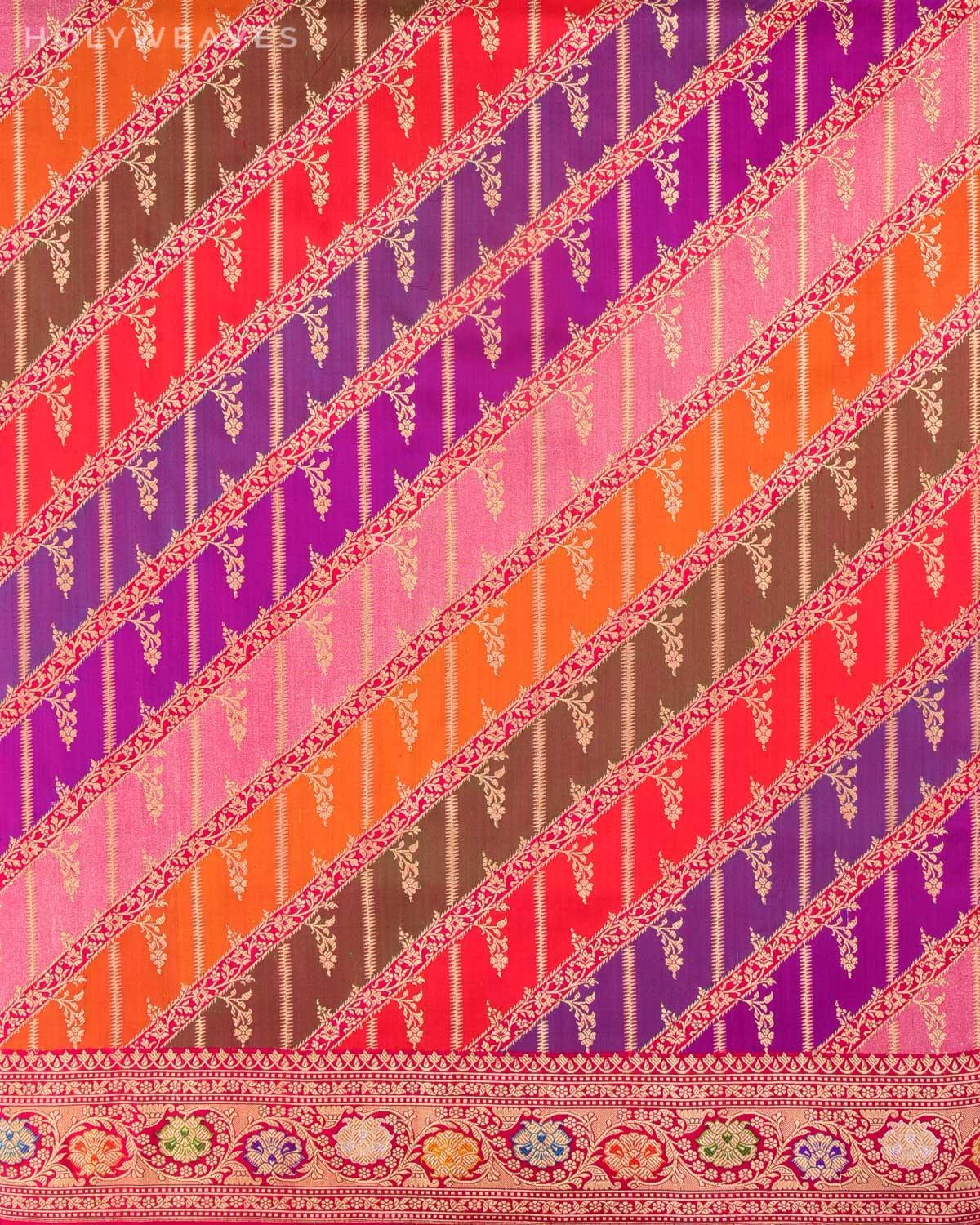 Multi-color Banarasi Leheriya Rangkaat Handwoven Katan Silk Saree - By HolyWeaves, Benares