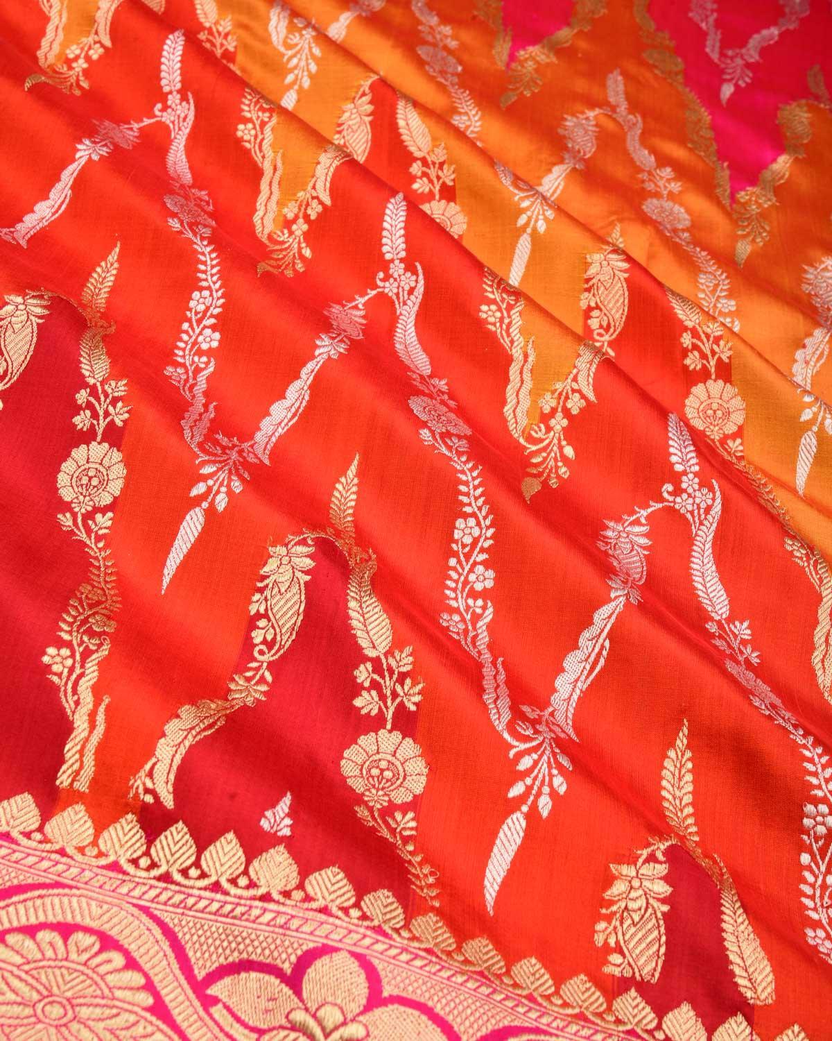 Multi-color Banarasi Rangkaat Gold & Silver Zari Kadhuan Brocade Handwoven Katan Silk Saree - By HolyWeaves, Benares
