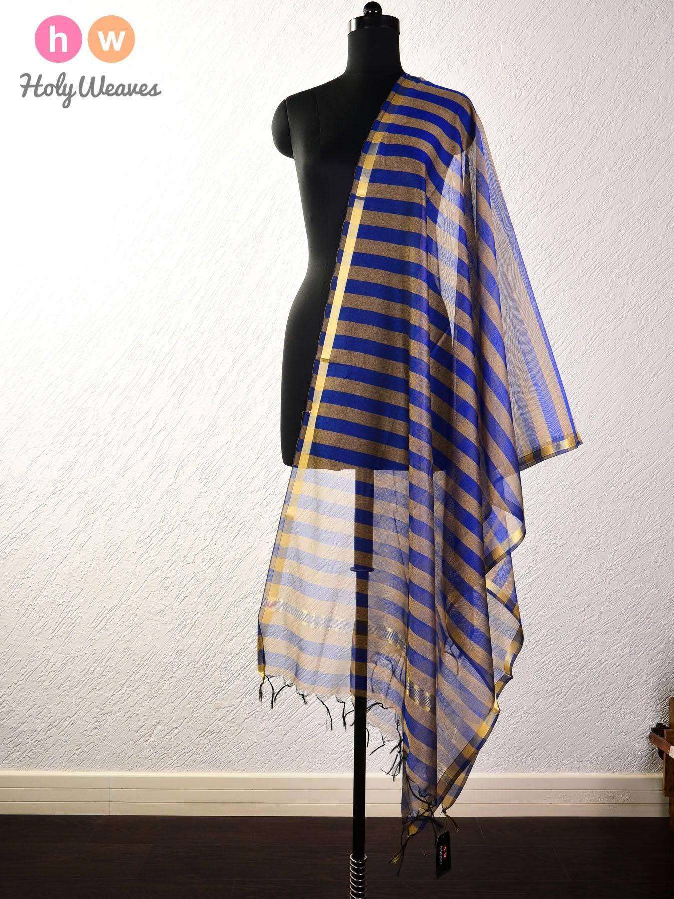 Multi-color Stripes Woven Poly Cotton Silk Dupatta - By HolyWeaves, Benares