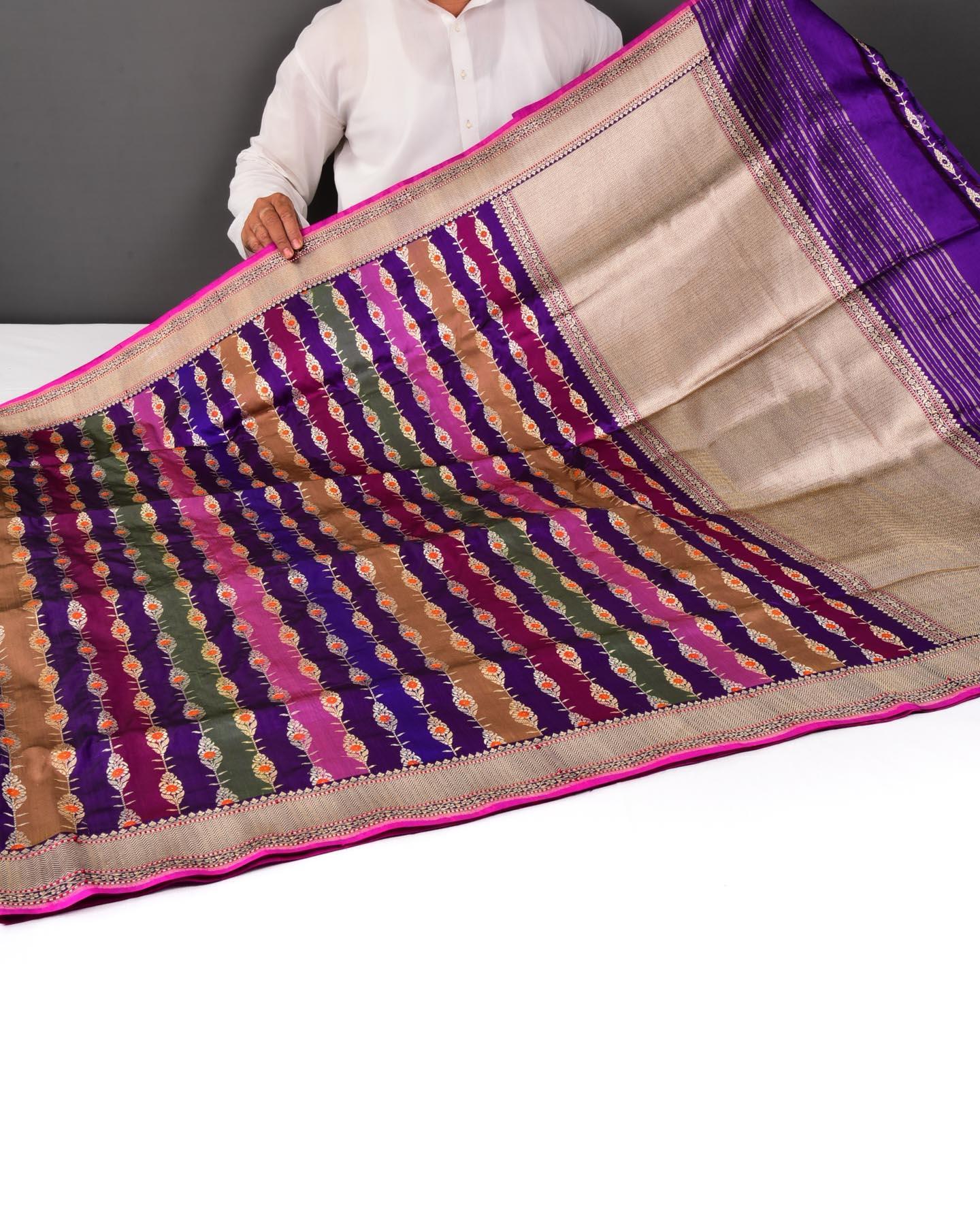 Multi on Purple Banarasi Rangkaat Handwoven Katan Silk Saree - By HolyWeaves, Benares