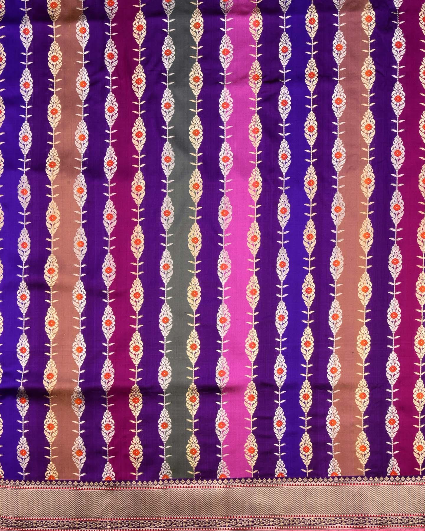 Multi on Purple Banarasi Rangkaat Handwoven Katan Silk Saree - By HolyWeaves, Benares