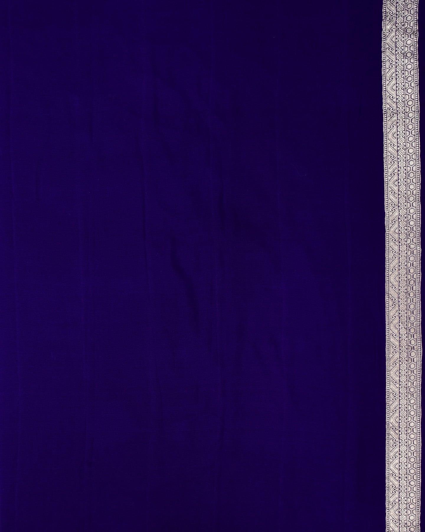 Multi on Purple Banarasi Striped Chevron Cutwork Brocade Handwoven Khaddi Georgette Saree - By HolyWeaves, Benares