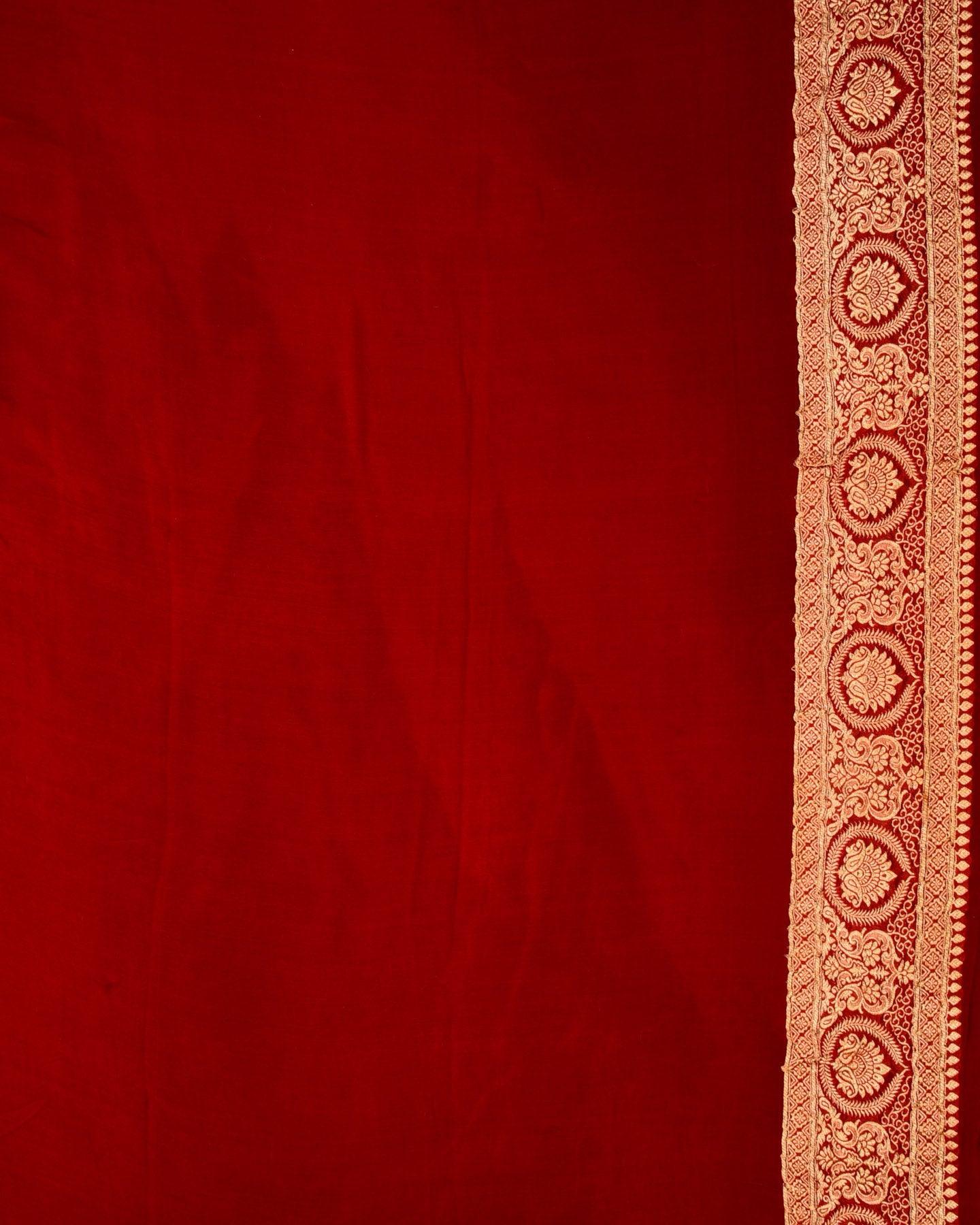 Multi on Red Banarasi Leheriya Bel Rangkaat Handbrush Dye Cutwork Brocade Handwoven Khaddi Georgette Saree - By HolyWeaves, Benares