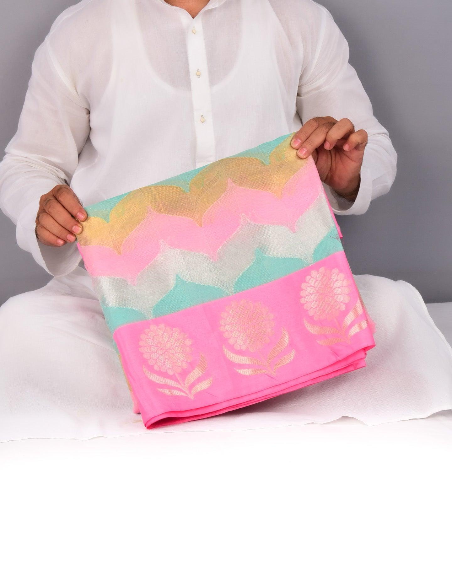 Multi Pink Banarasi Zari Wings Cutwork Brocade Woven Art Kora Silk Saree - By HolyWeaves, Benares
