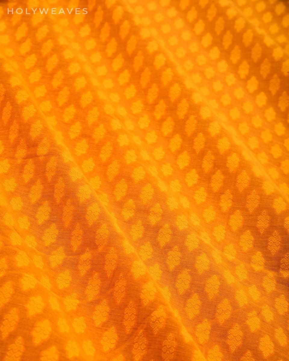 Mustard Yellow Banarasi Cutwork Brocade Handwoven Cotton Silk Fabric - By HolyWeaves, Benares