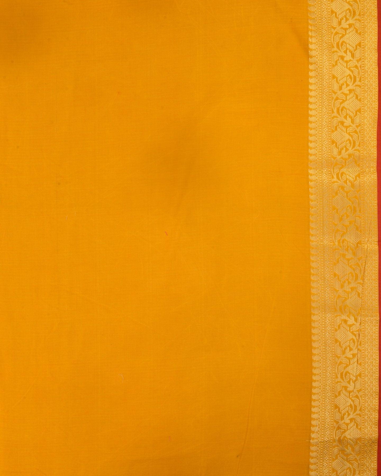 Mustard Yellow Banarasi Geometrical Jaal Alfi Cutwork Brocade Woven Cotton Silk Saree - By HolyWeaves, Benares