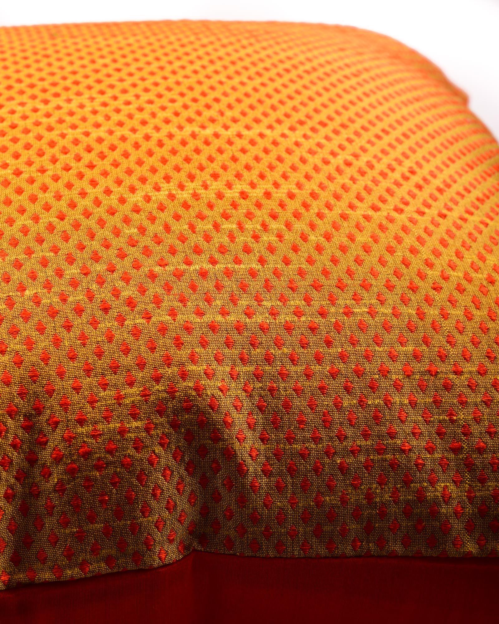 Mustard Yellow Banarasi Jacquard Poly Dupion Cushion Cover 16" - By HolyWeaves, Benares