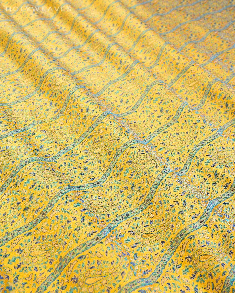 Mustard Yellow Banarasi Tehra Jamawar Brocade Handwoven Katan Silk Fabric - By HolyWeaves, Benares