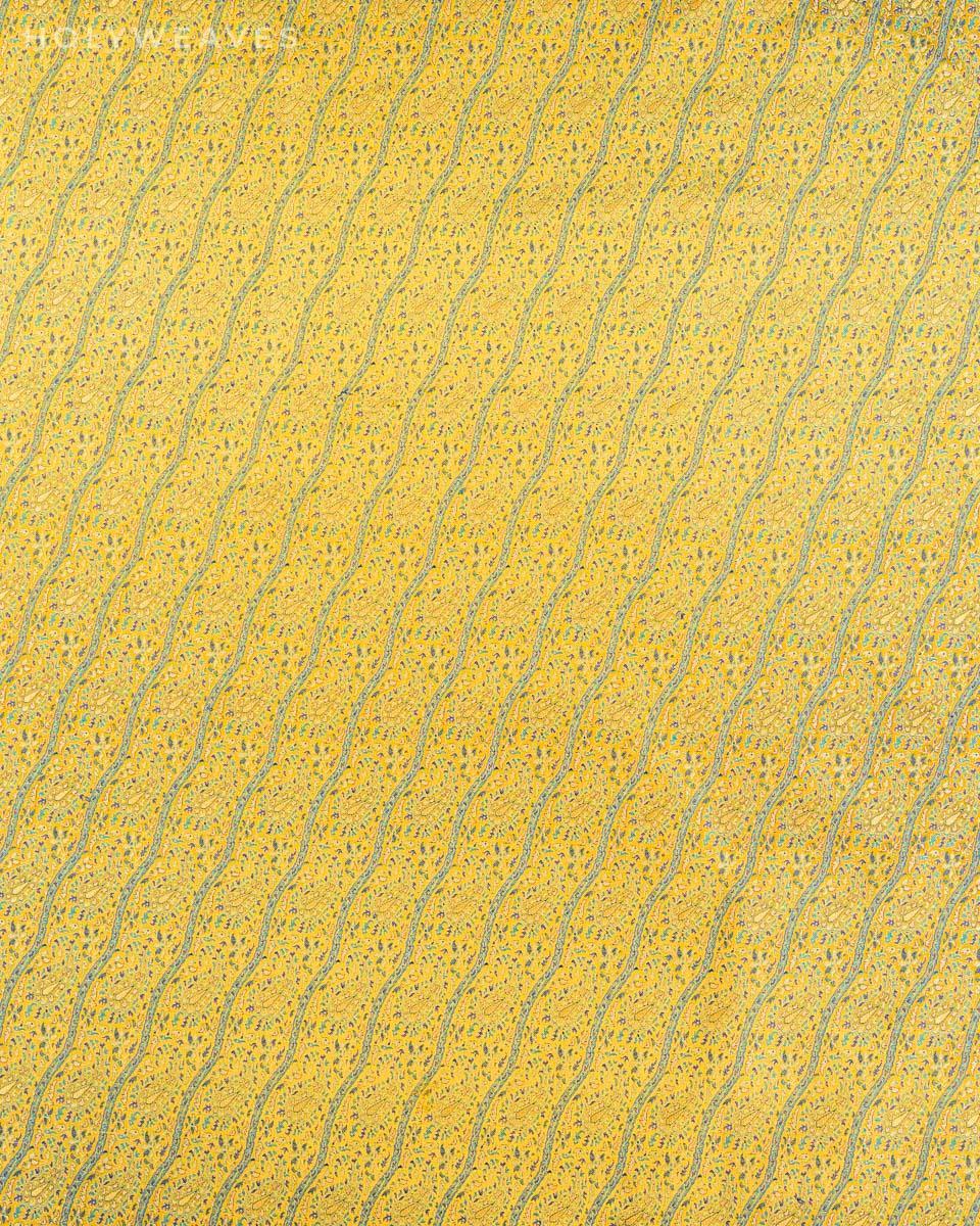Mustard Yellow Banarasi Tehra Jamawar Brocade Handwoven Katan Silk Fabric - By HolyWeaves, Benares